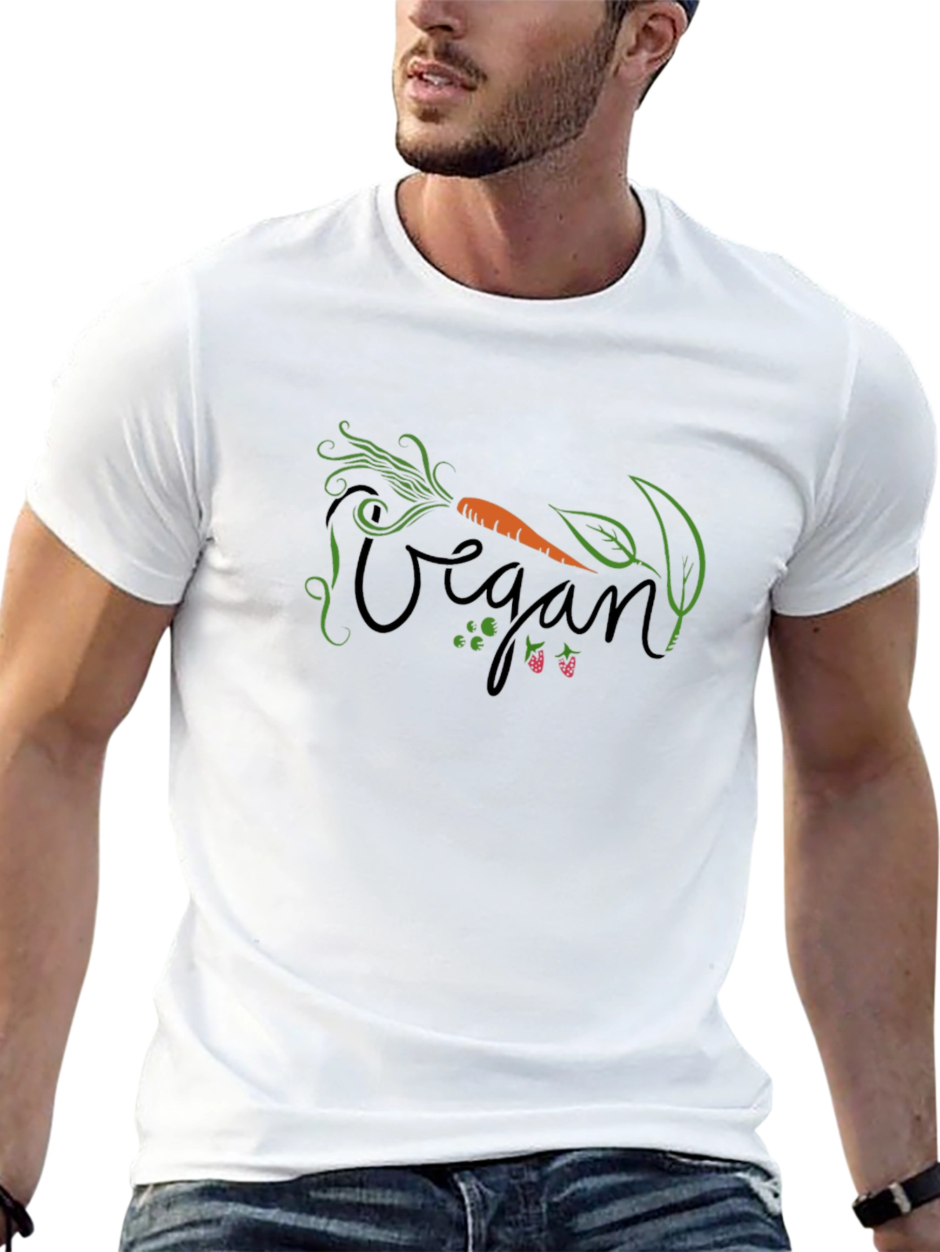 Vegan Graphic T-Shirt: Carrot and Berries Design