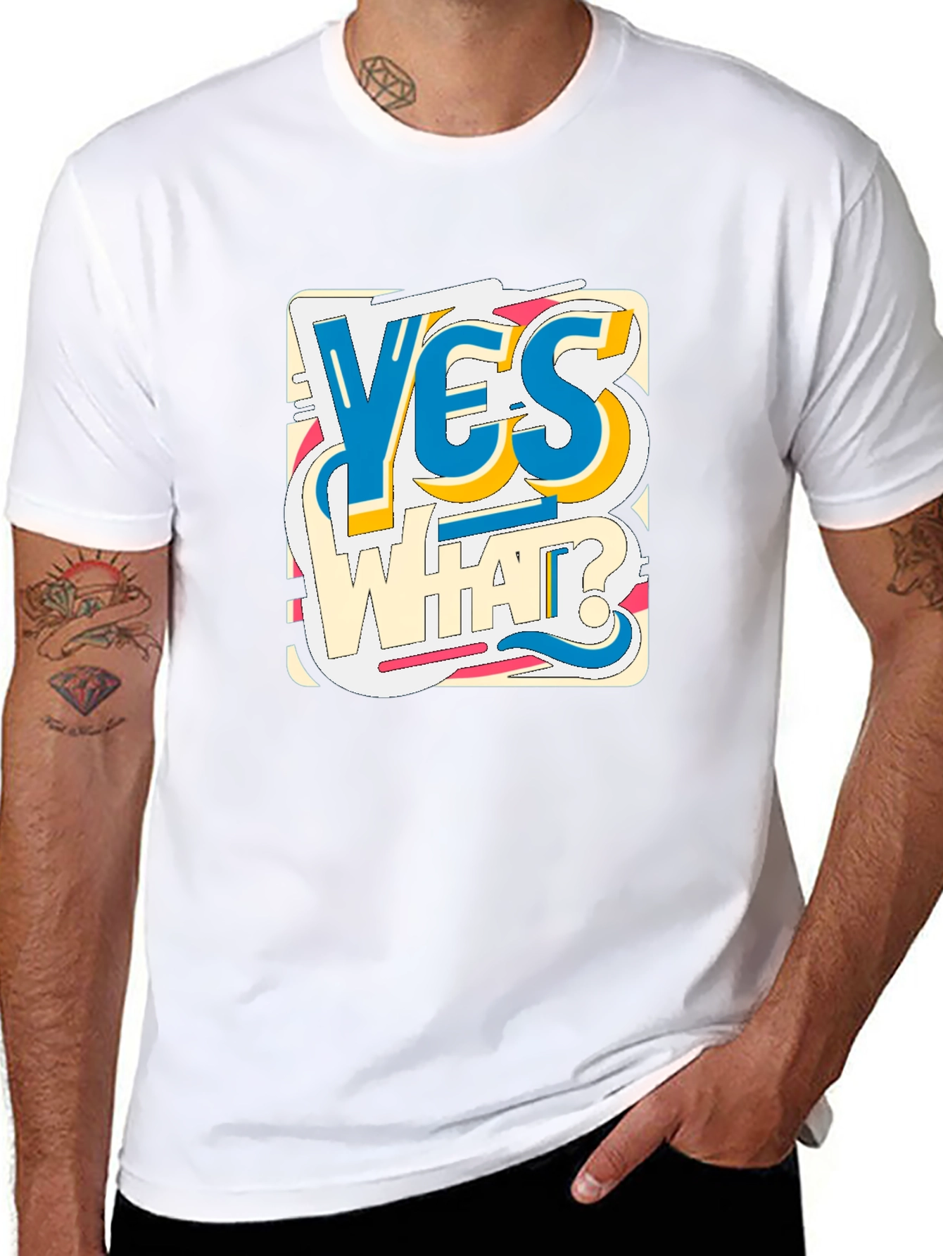 Yes What? Graphic Print Crew Neck Tee