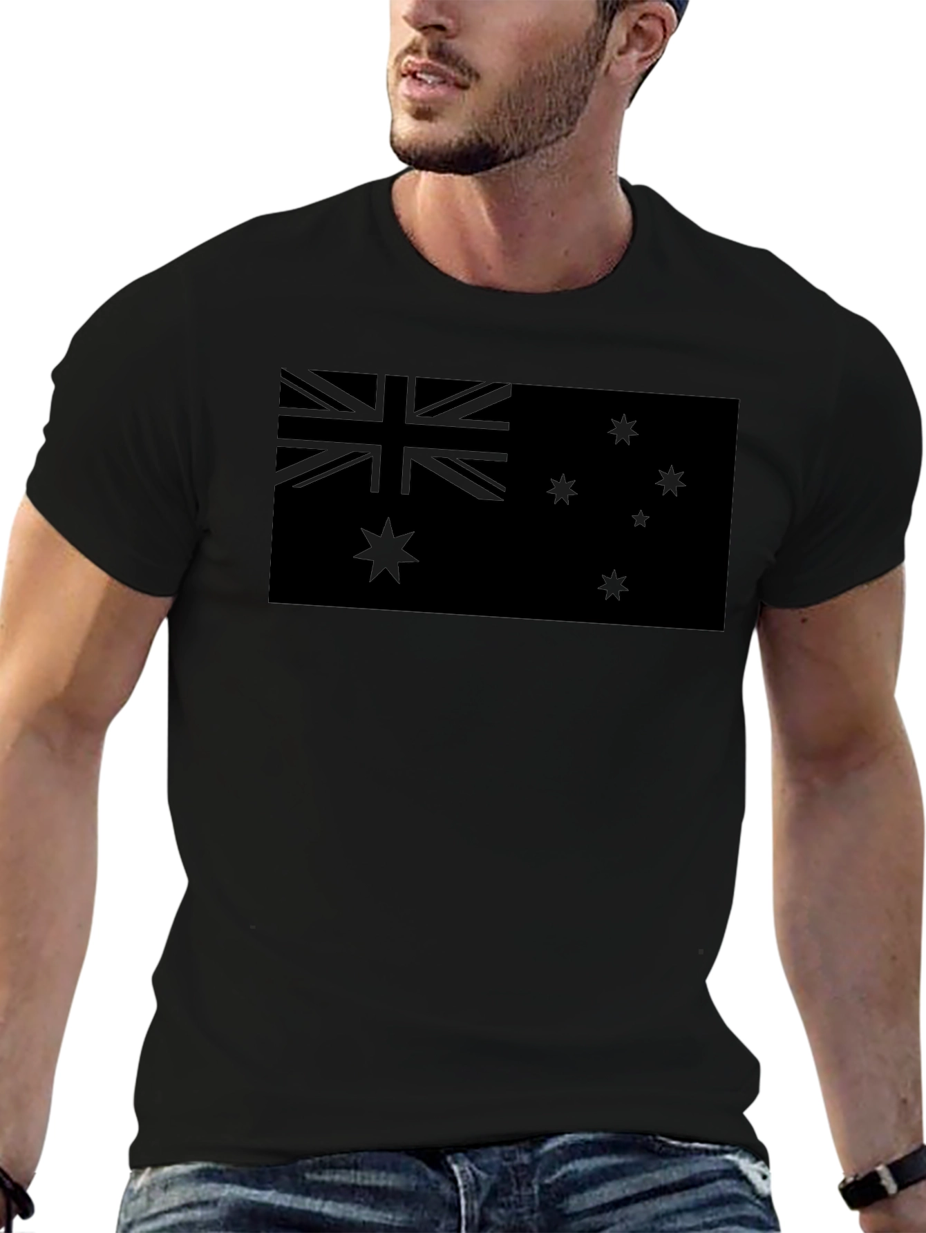 Australian Flag T-Shirt - Black Crew Neck Tee