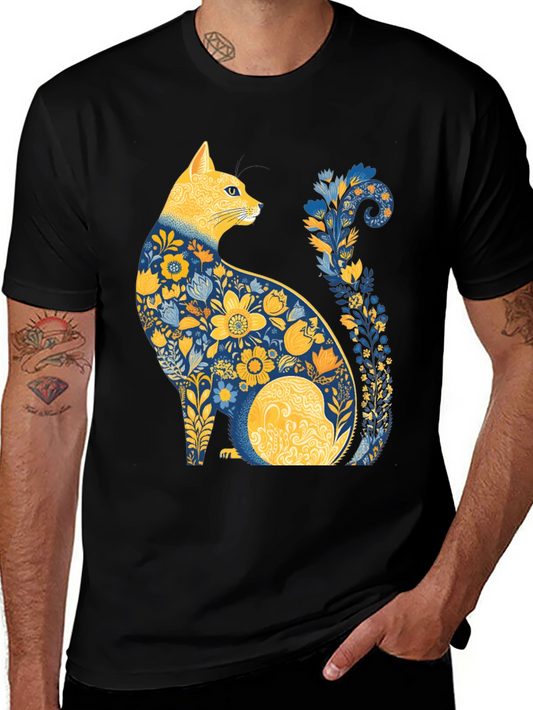 Floral Cat T-Shirt - Unique Artistic Design