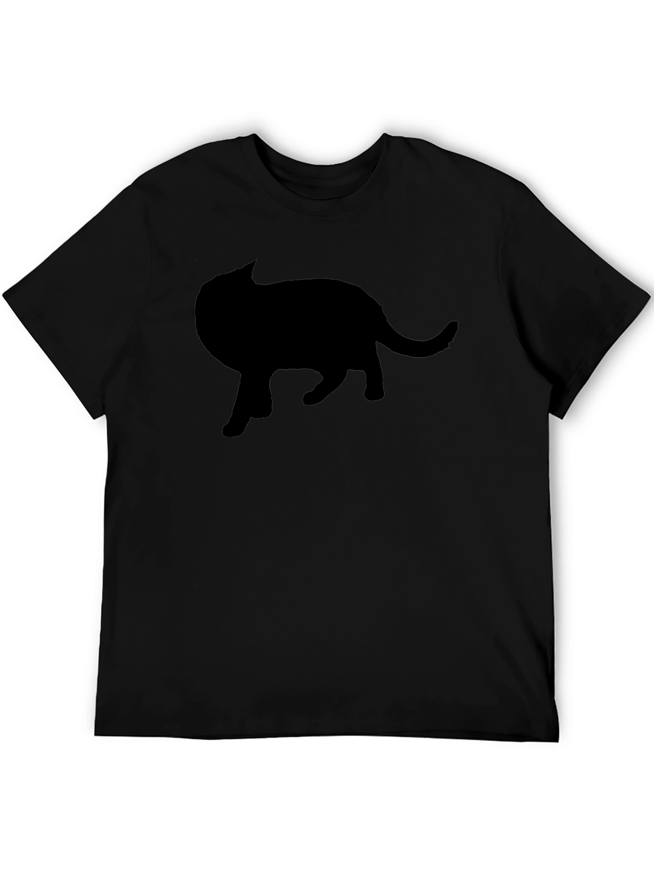 Black Cat Silhouette Graphic Tee - Mens Crew Neck
