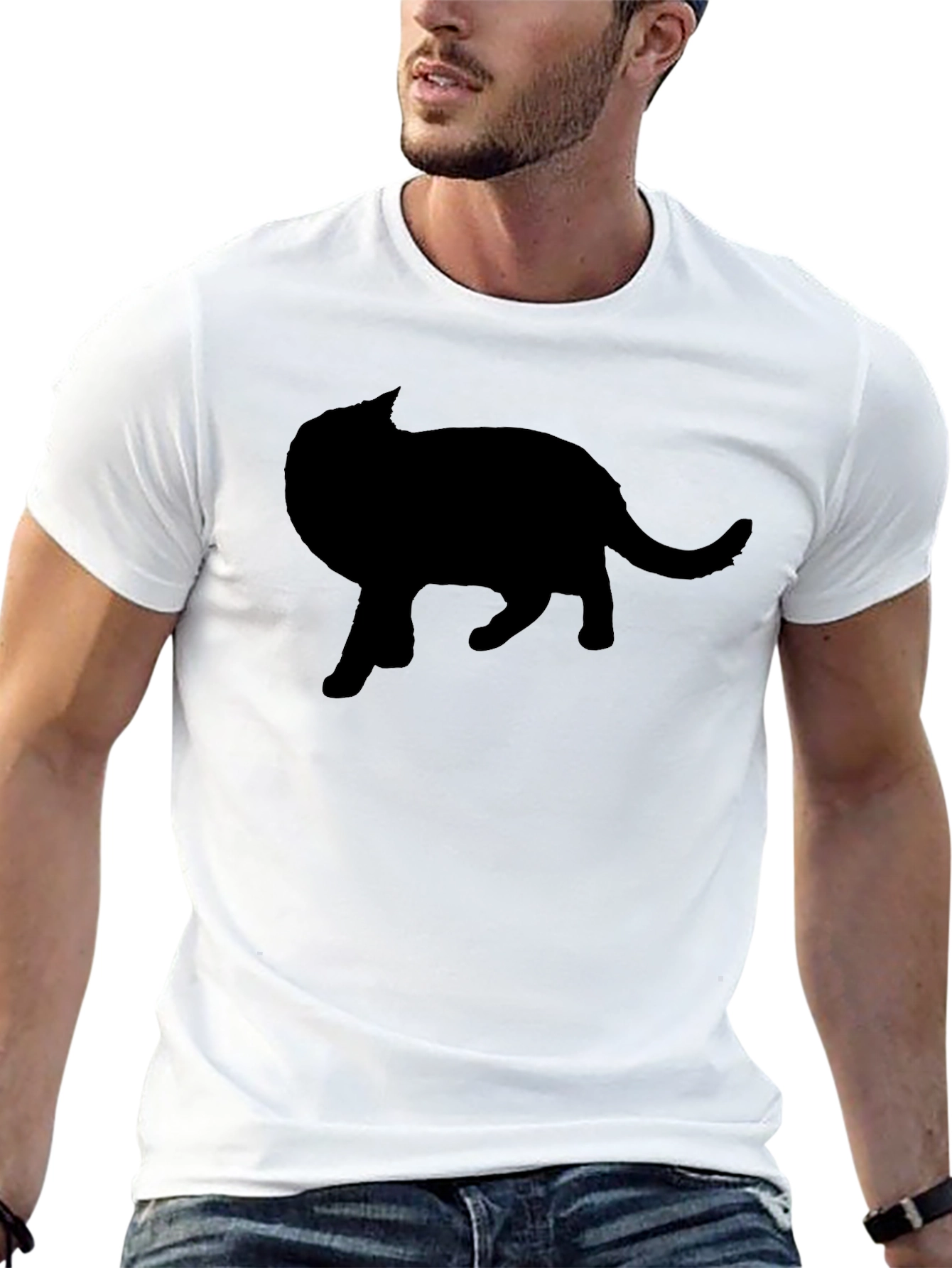 Black Cat Silhouette Graphic Tee - Mens Crew Neck
