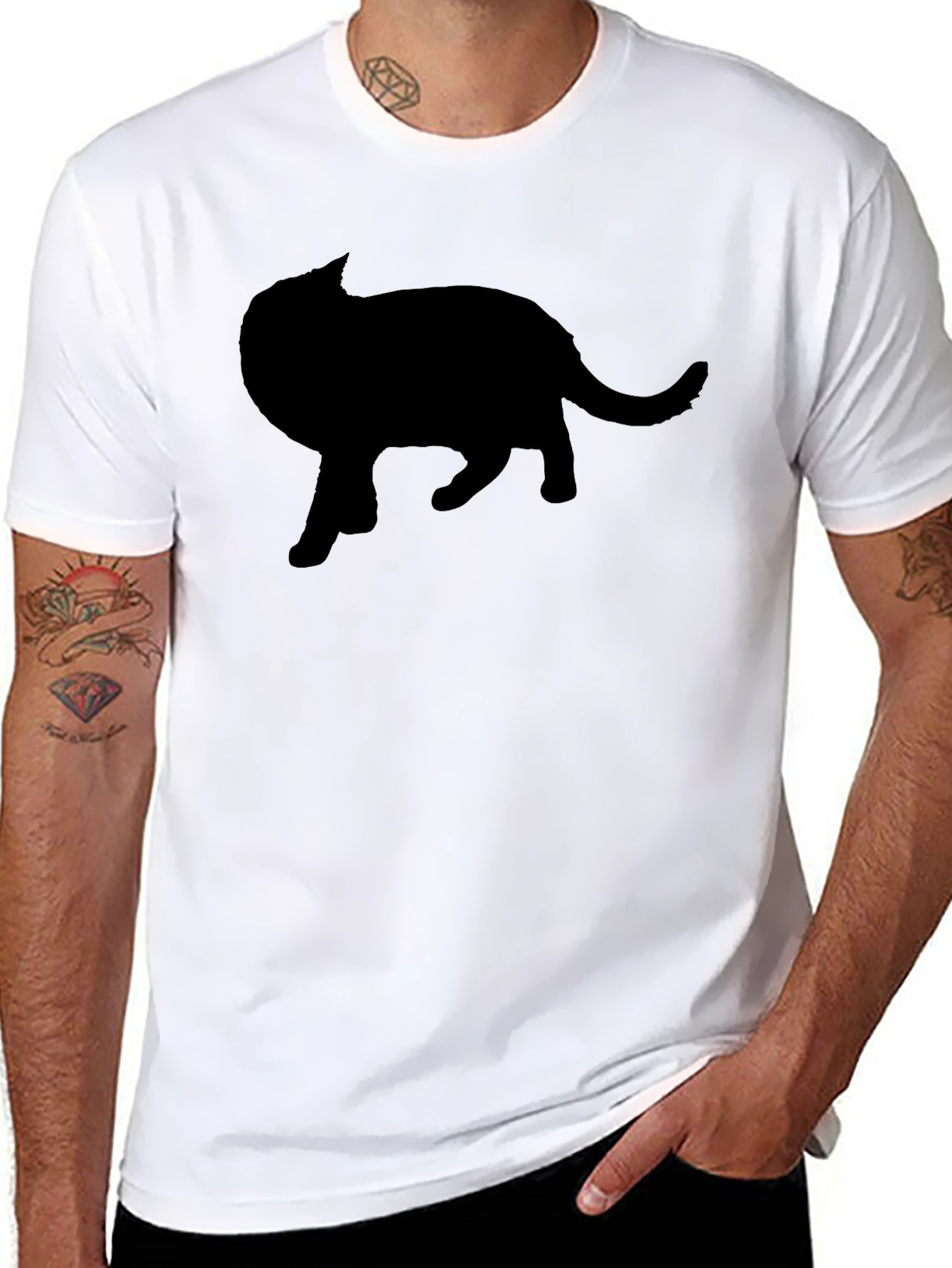 Black Cat Silhouette Graphic Tee - Mens Crew Neck