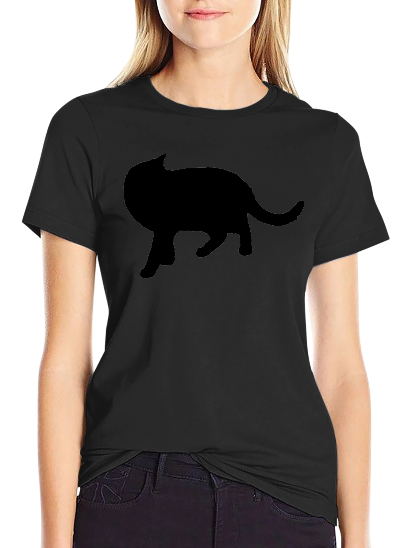 Black Cat Silhouette Graphic Tee - Mens Crew Neck