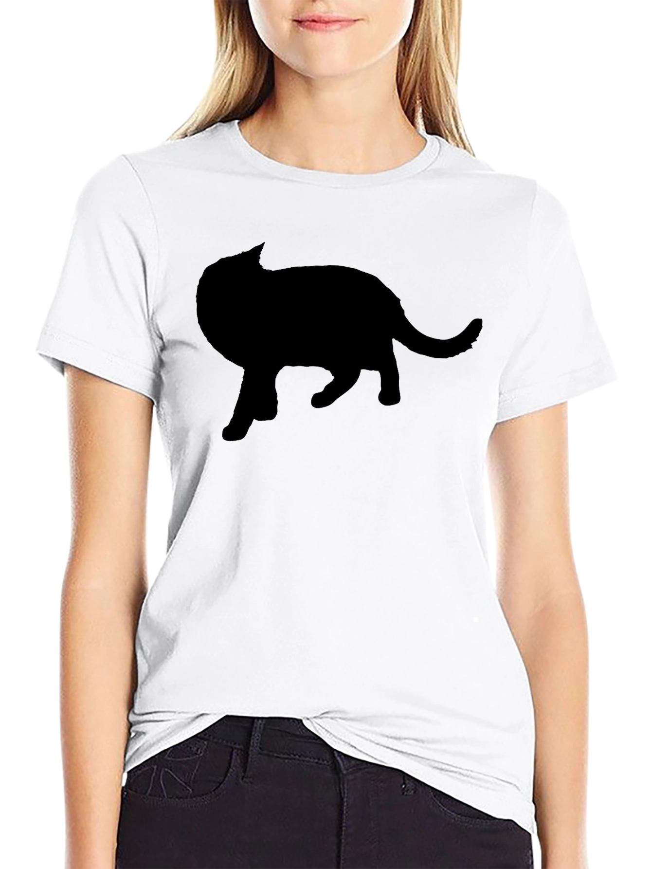 Black Cat Silhouette Graphic Tee - Mens Crew Neck