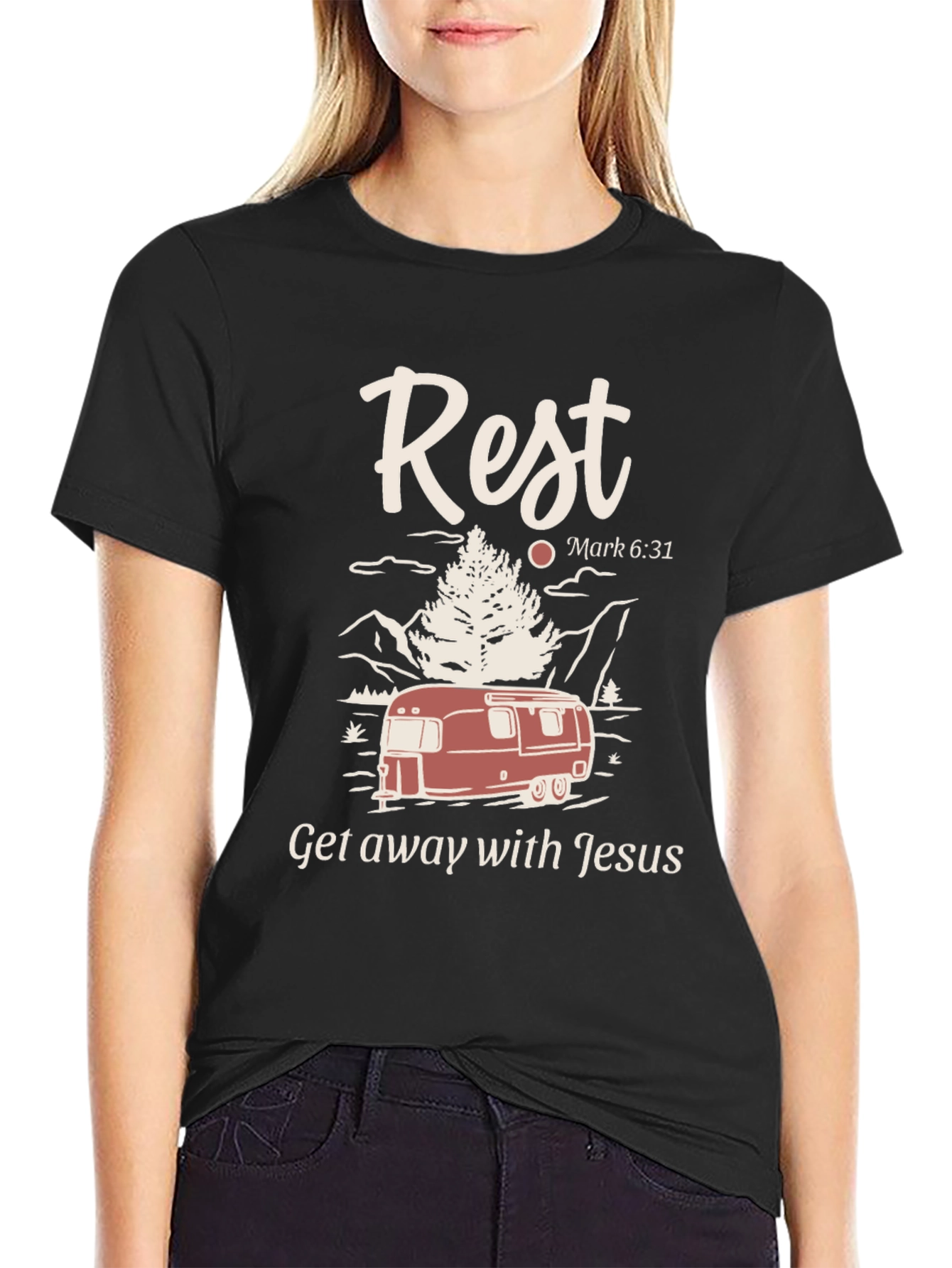 Rest Getaway T-Shirt: Camping with Jesus Tee