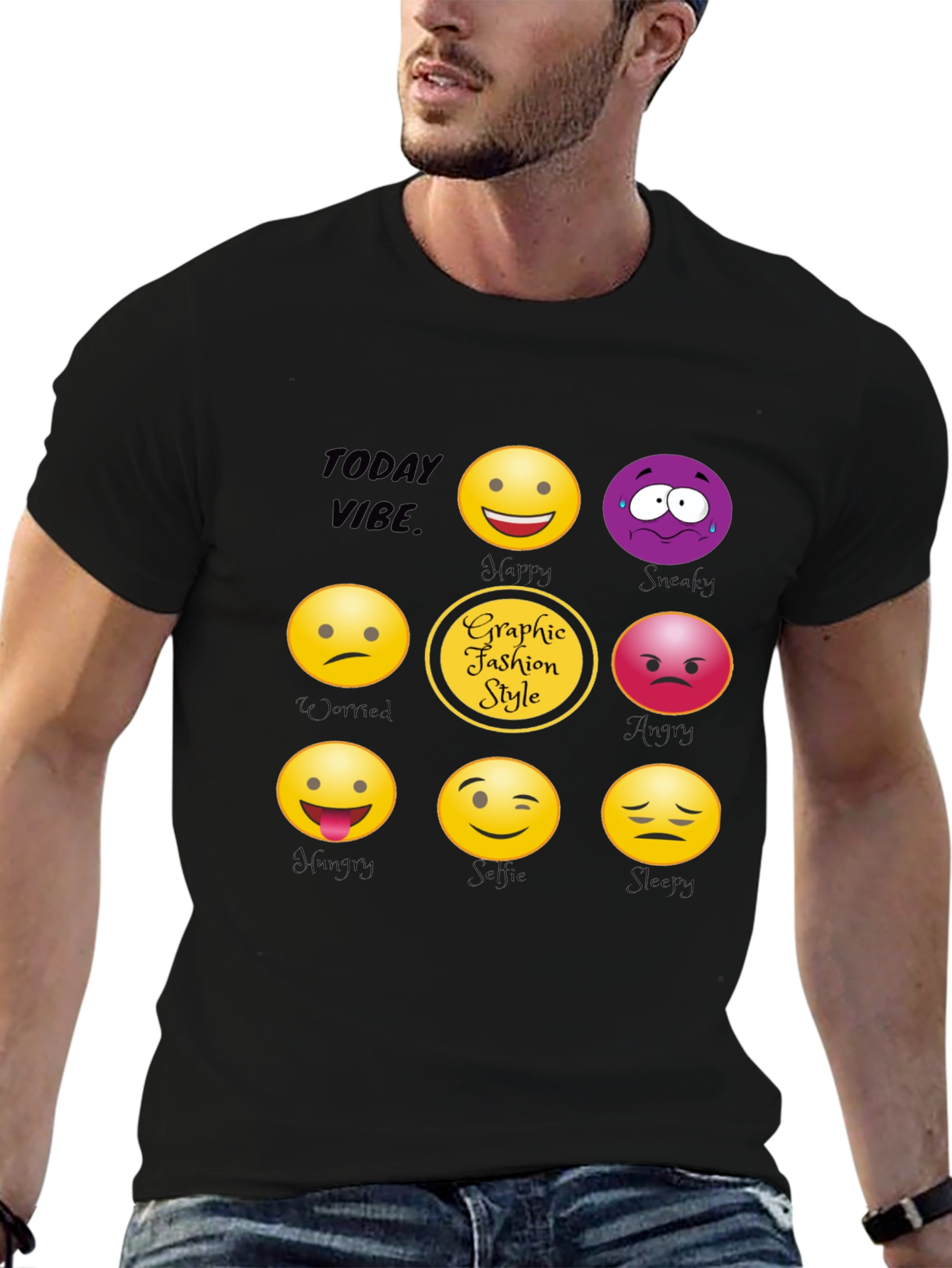 Today Vibe Emoji Graphic Style T-Shirt