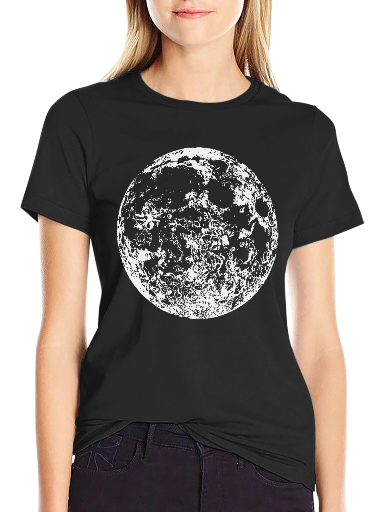 Lunar Phase Graphic Tee - Black Cotton Moon Print
