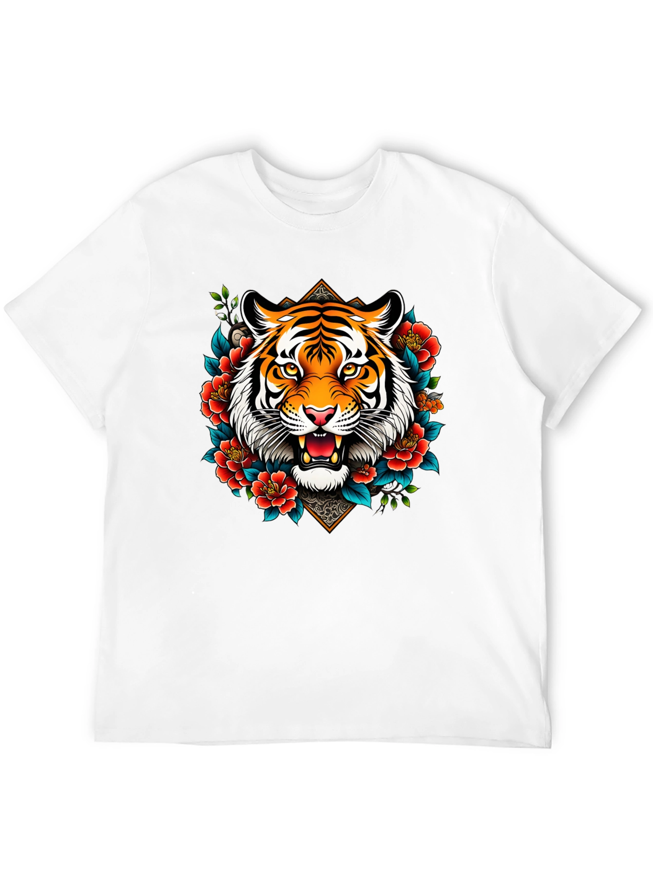 Tiger Floral Graphic Print Black T-Shirt
