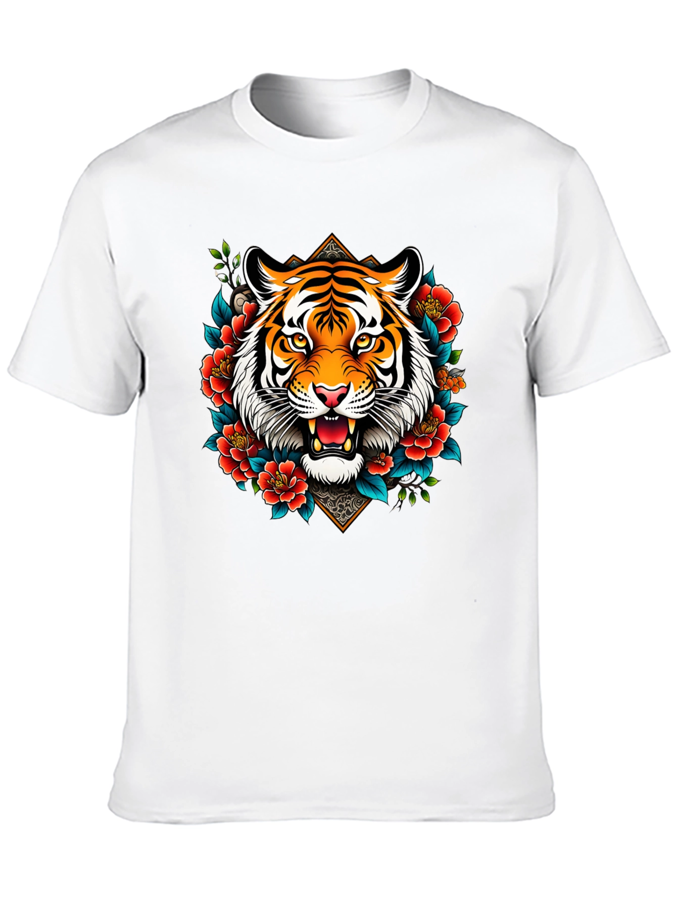 Tiger Floral Graphic Print Black T-Shirt
