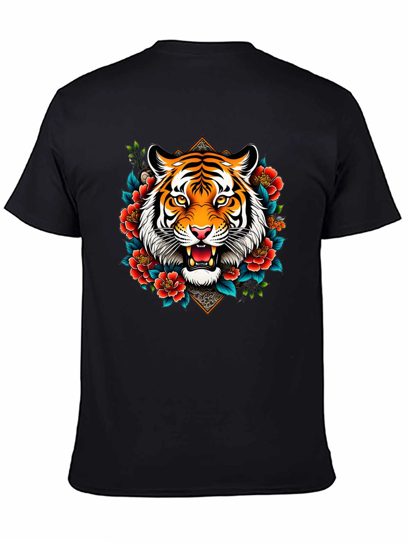Tiger Floral Graphic Print Black T-Shirt