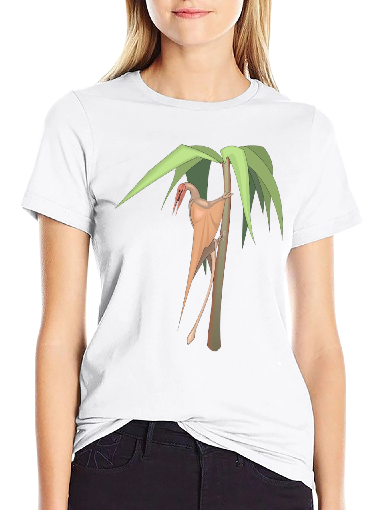 Pterodactyl on Palm Tree Black T-Shirt