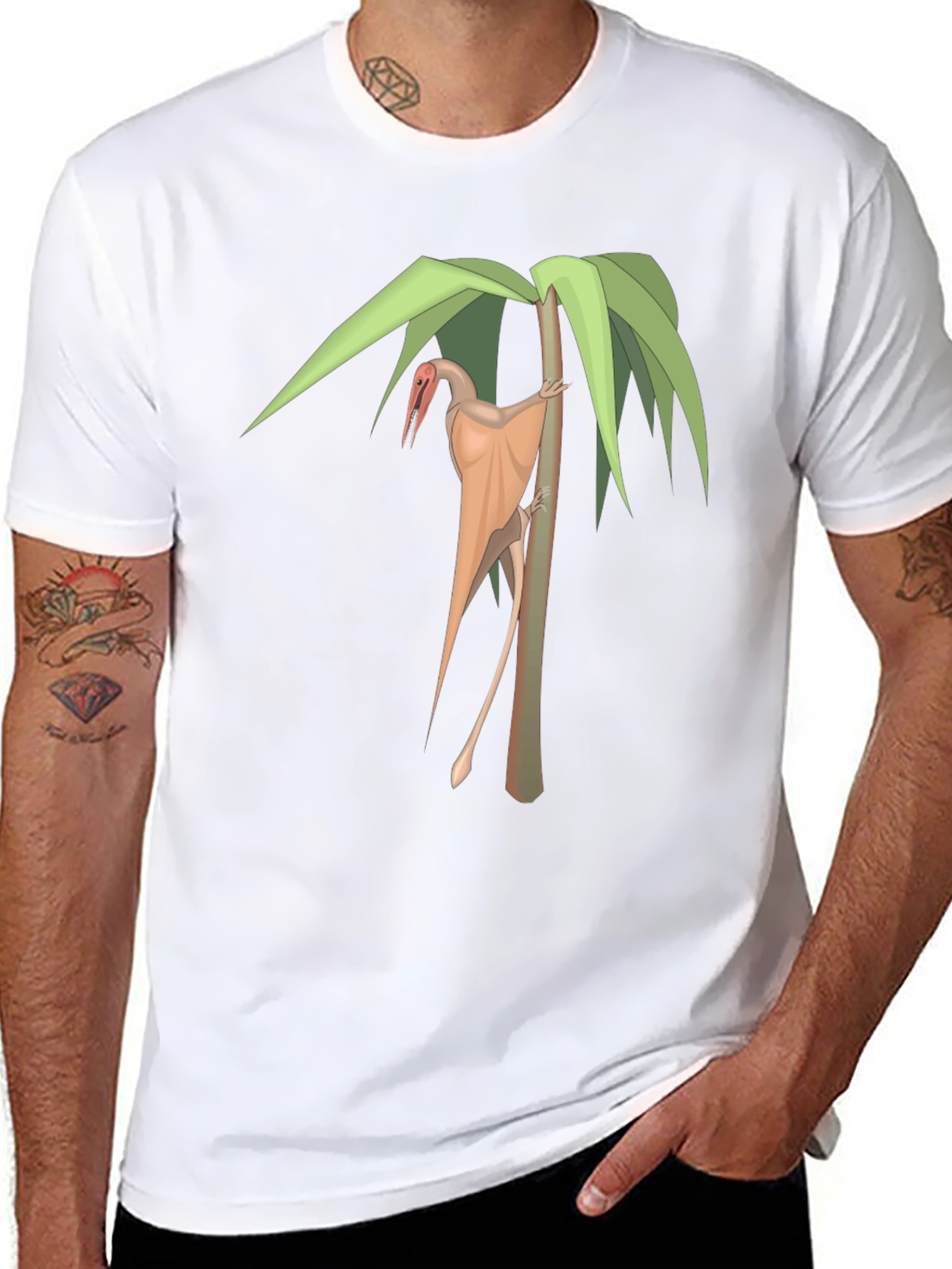 Pterodactyl on Palm Tree Black T-Shirt