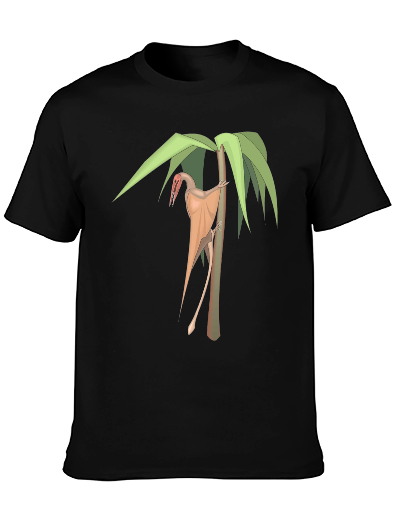 Pterodactyl on Palm Tree Black T-Shirt