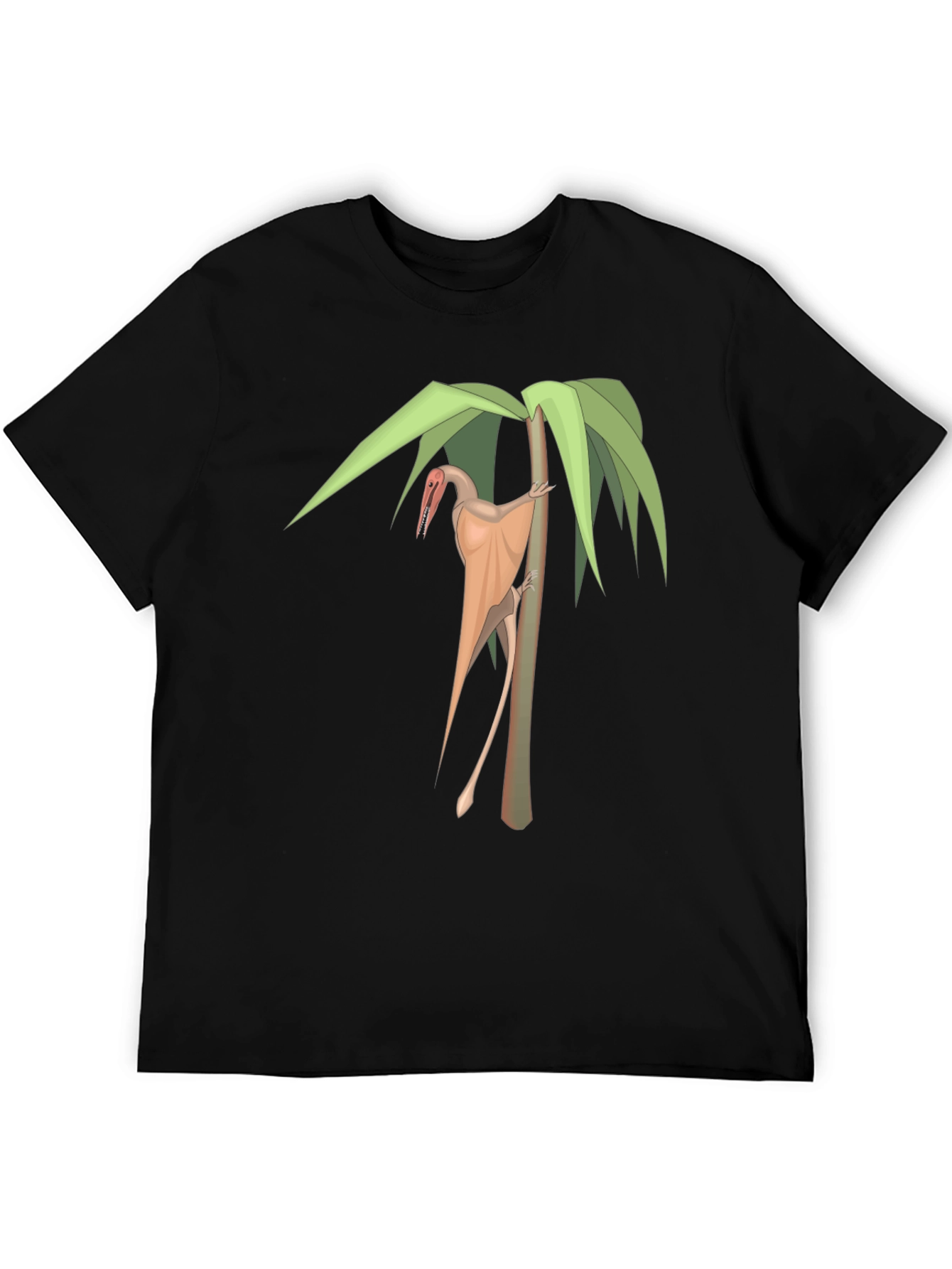 Pterodactyl on Palm Tree Black T-Shirt