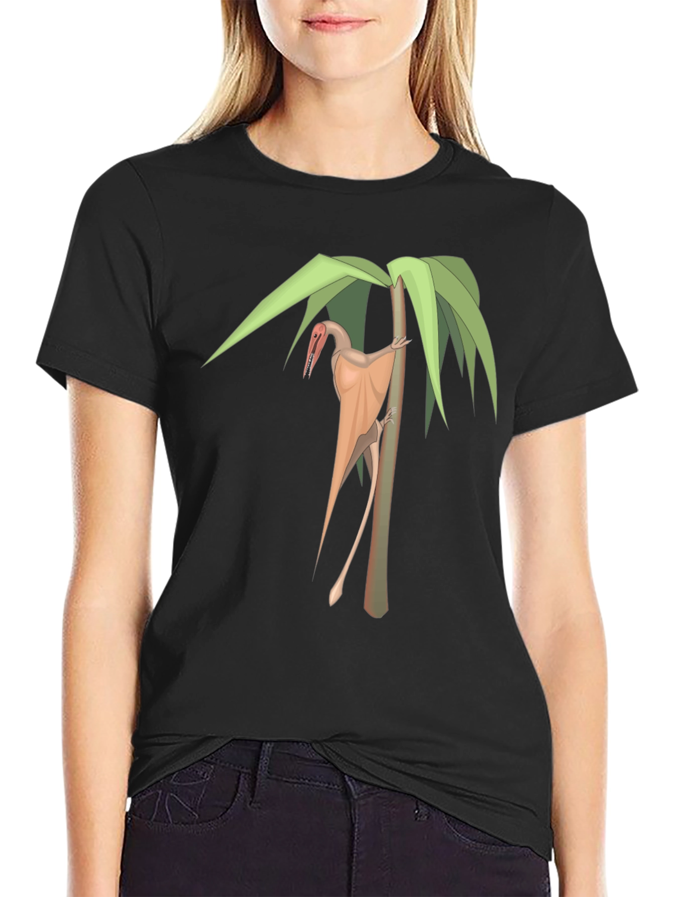 Pterodactyl on Palm Tree Black T-Shirt