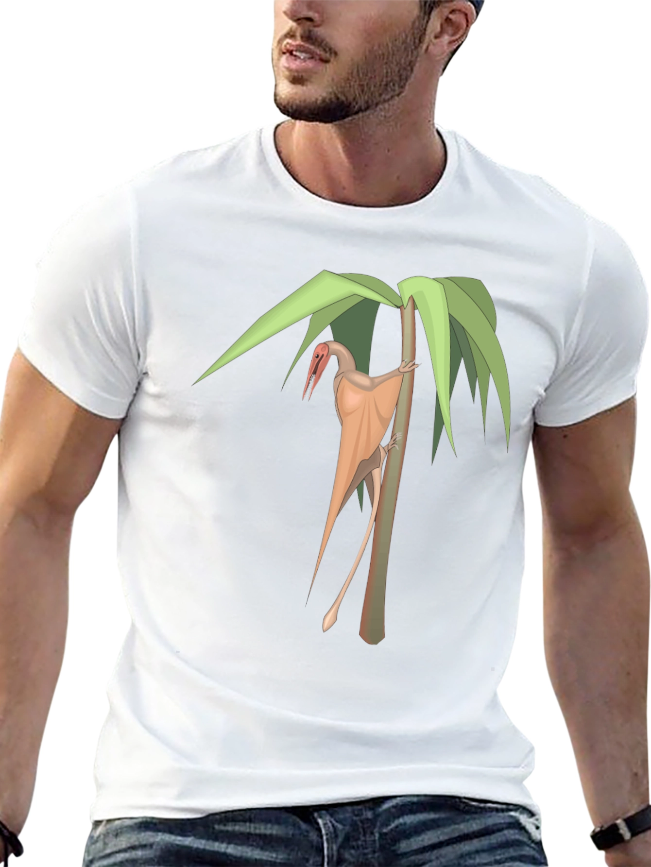 Pterodactyl on Palm Tree Black T-Shirt