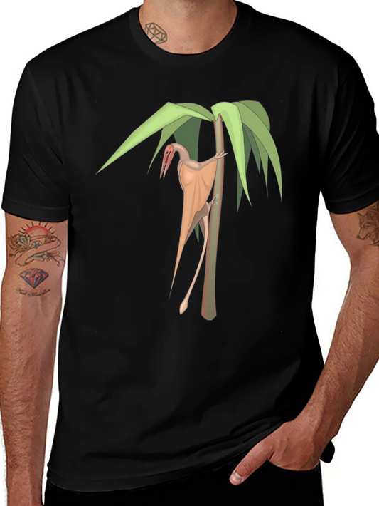 Pterodactyl on Palm Tree Black T-Shirt