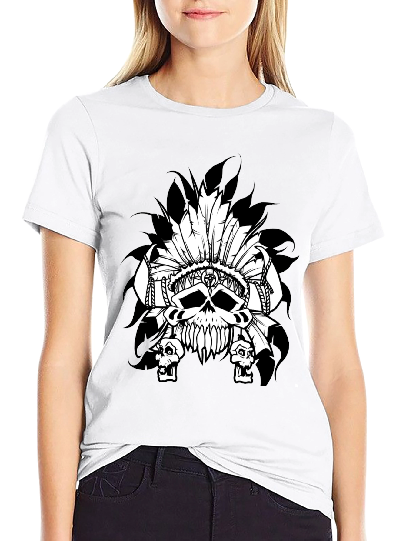 Skull Headdress Graphic T-Shirt - Black
