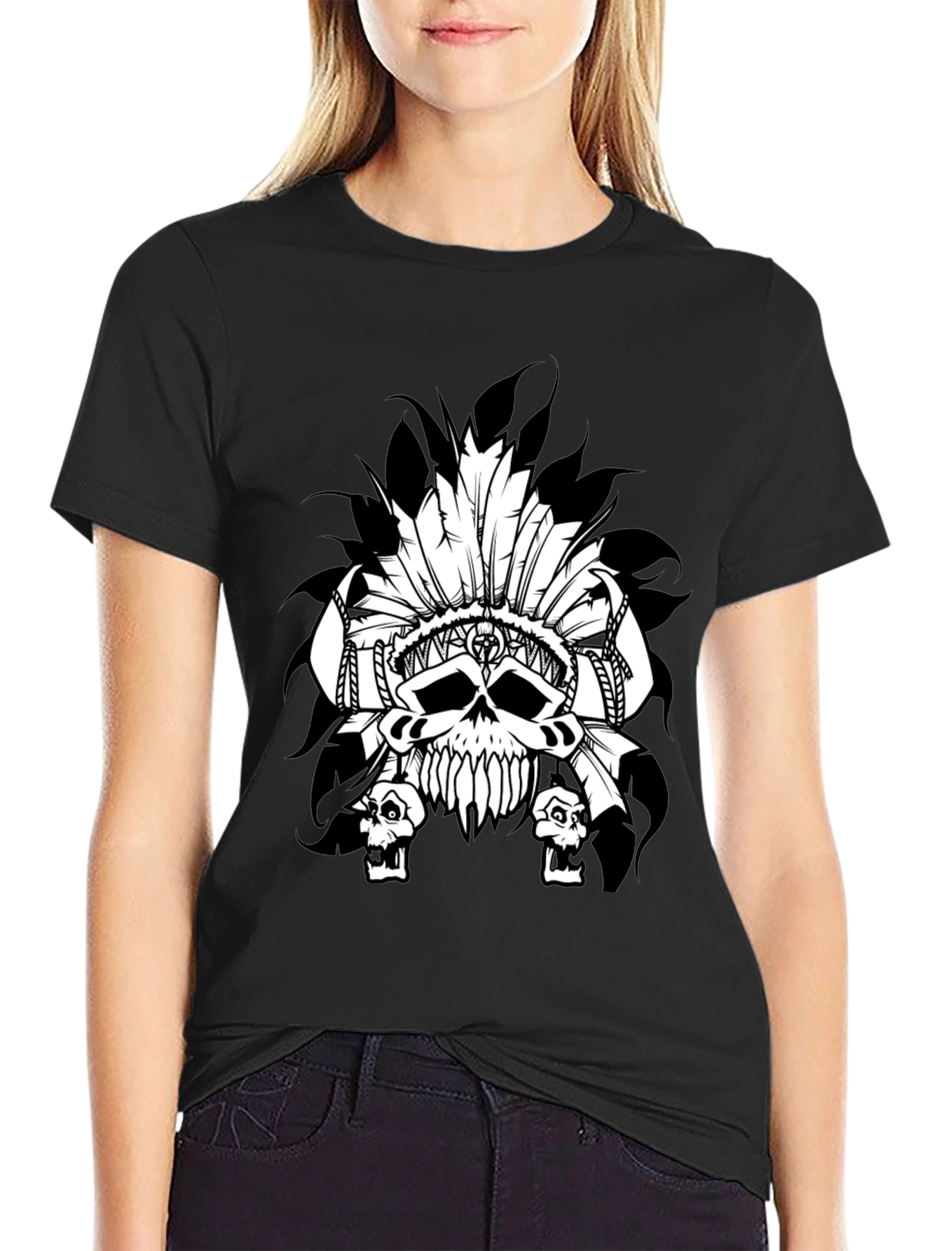 Skull Headdress Graphic T-Shirt - Black
