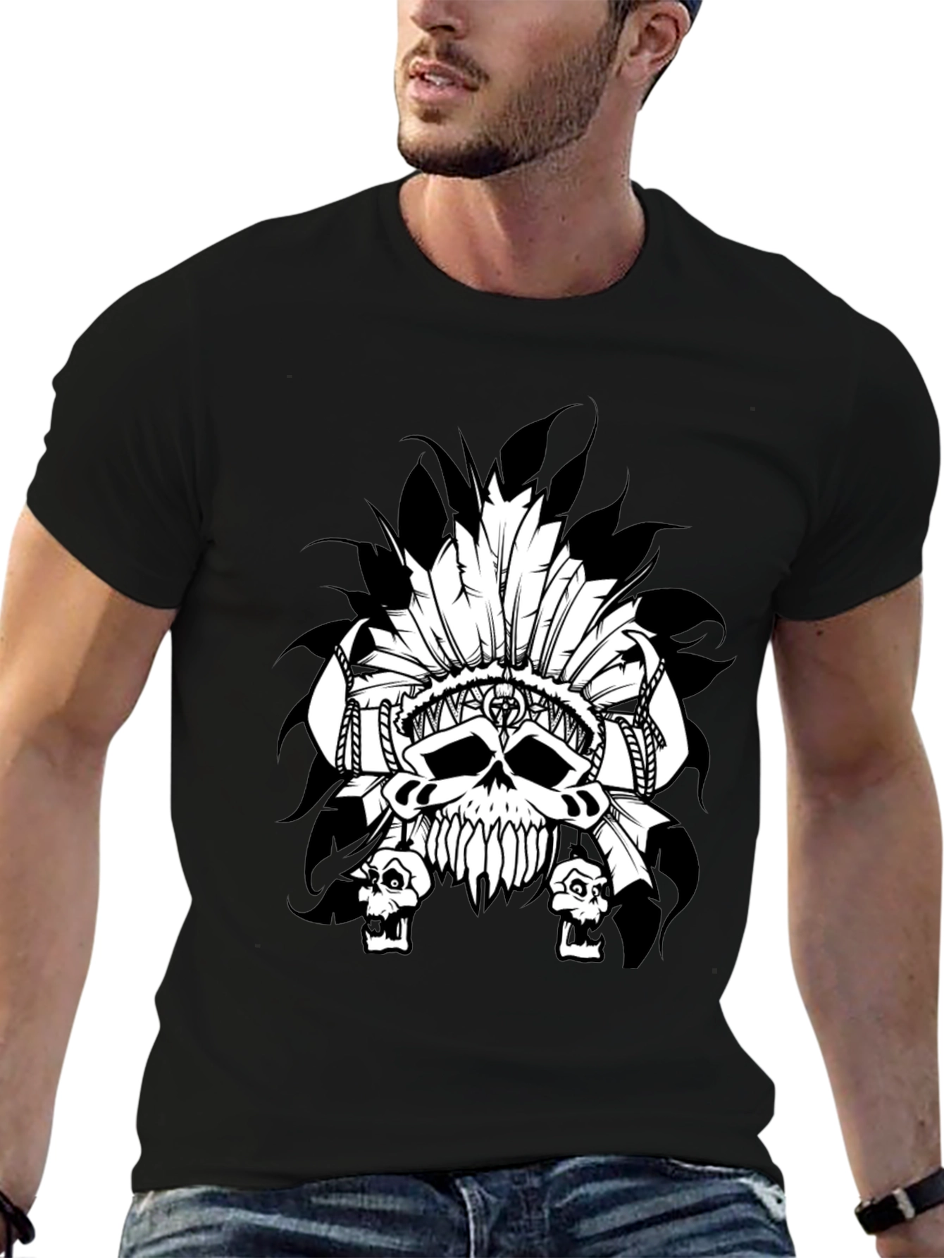Skull Headdress Graphic T-Shirt - Black