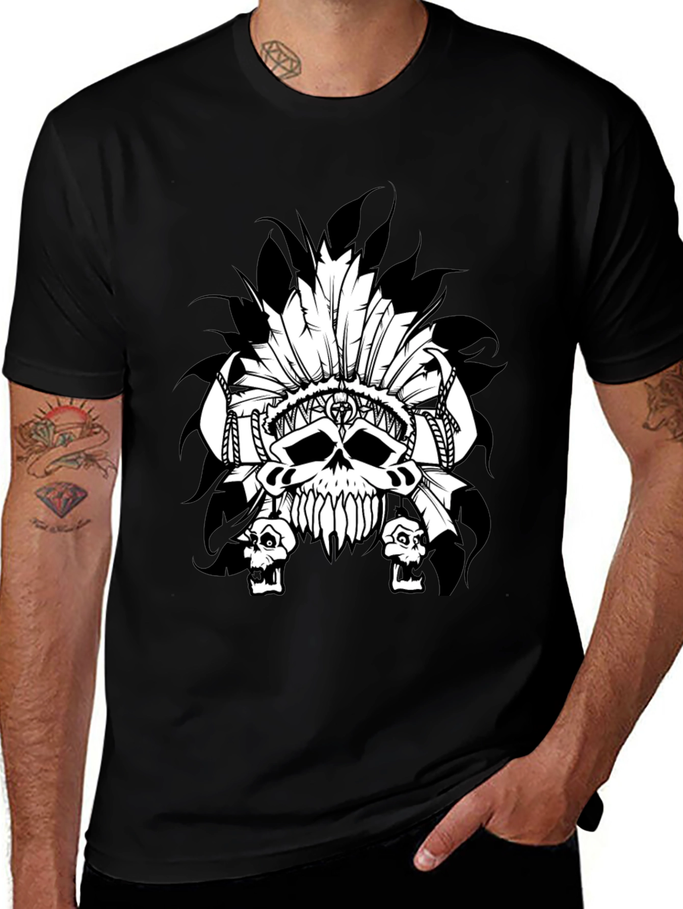 Skull Headdress Graphic T-Shirt - Black
