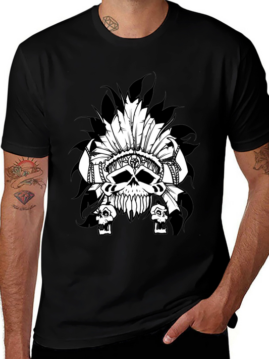 Skull Headdress Graphic T-Shirt - Black