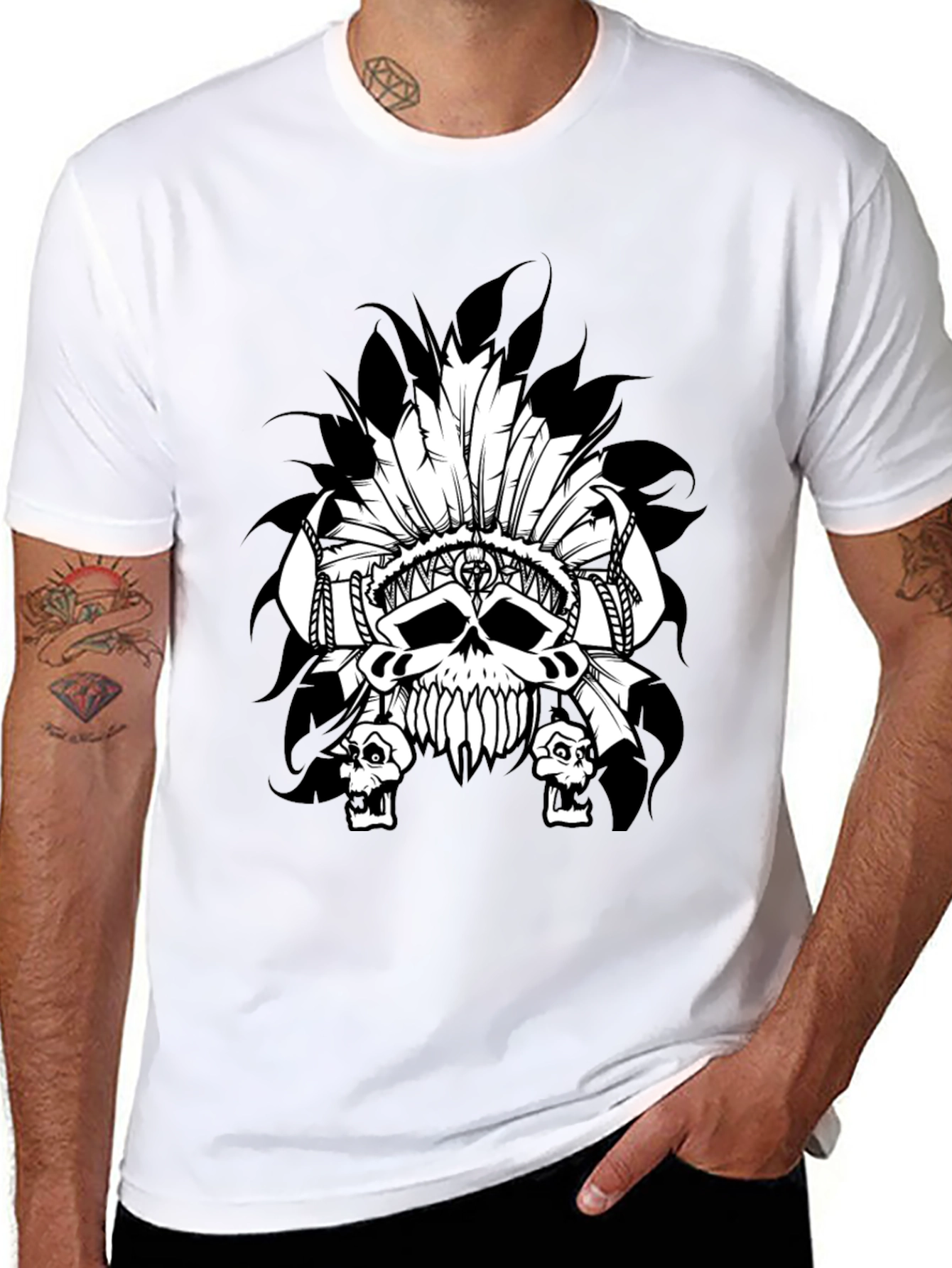 Skull Headdress Graphic T-Shirt - Black