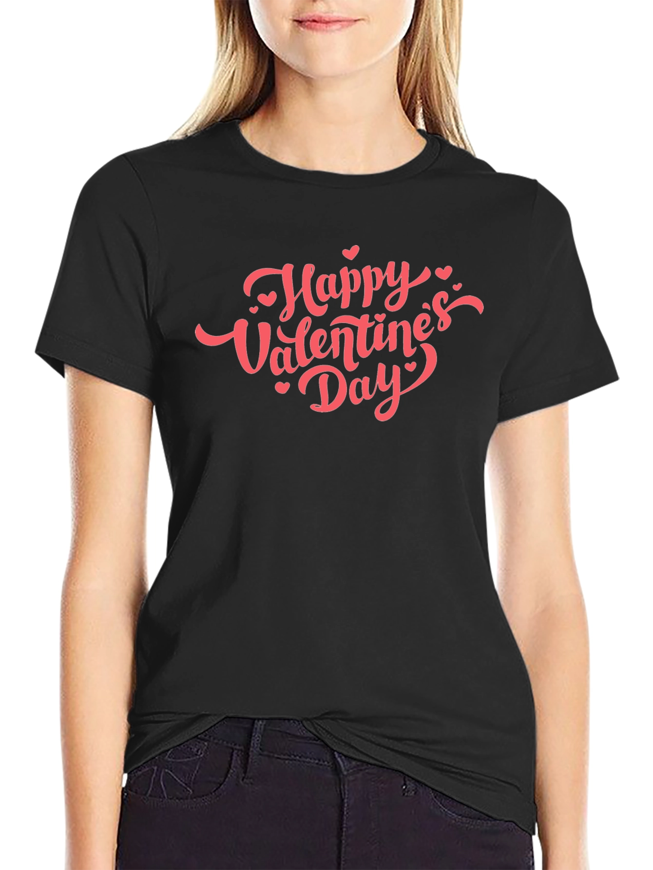 Happy Valentines Day Graphic Tee - Black