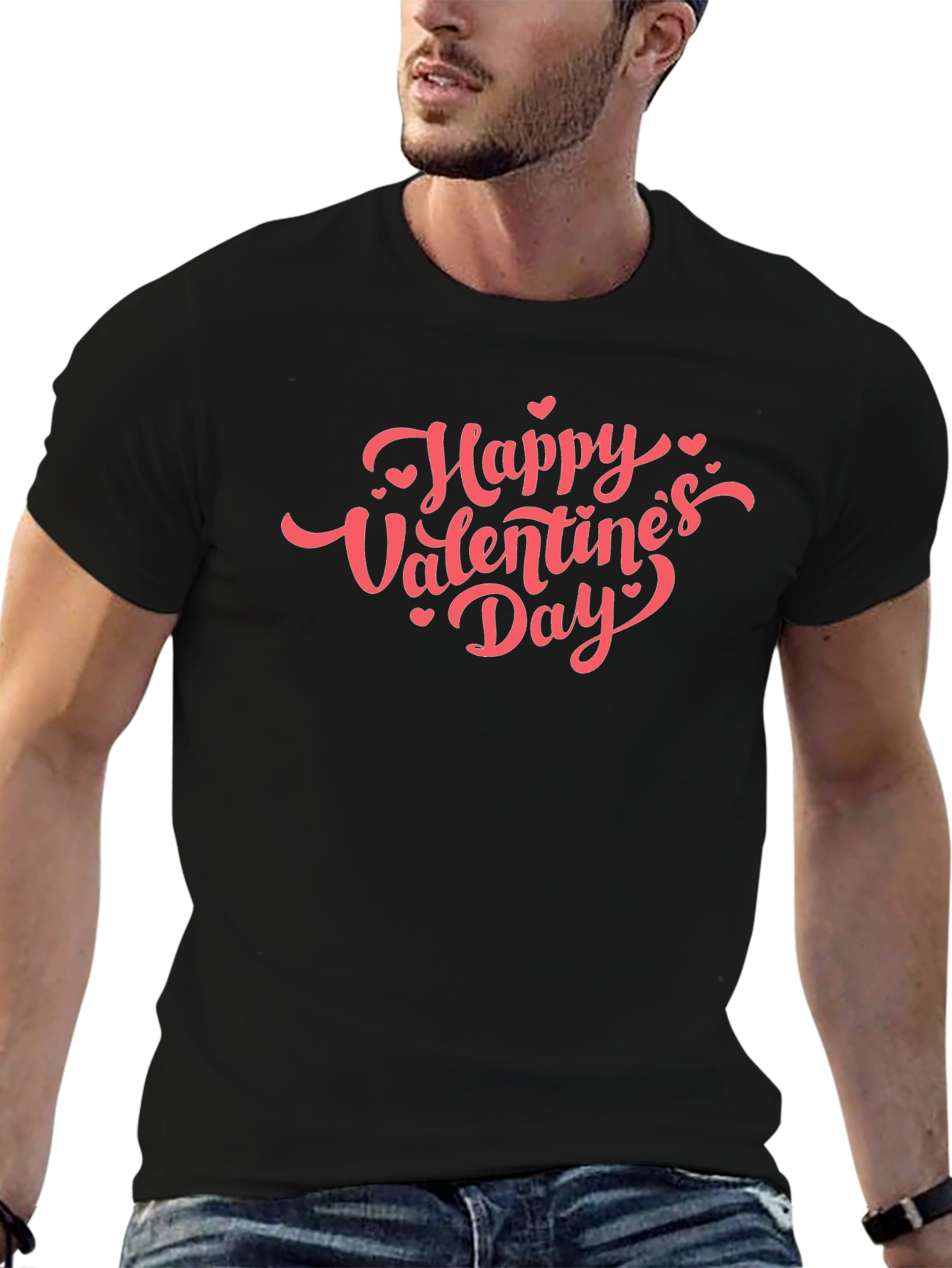 Happy Valentines Day Graphic Tee - Black