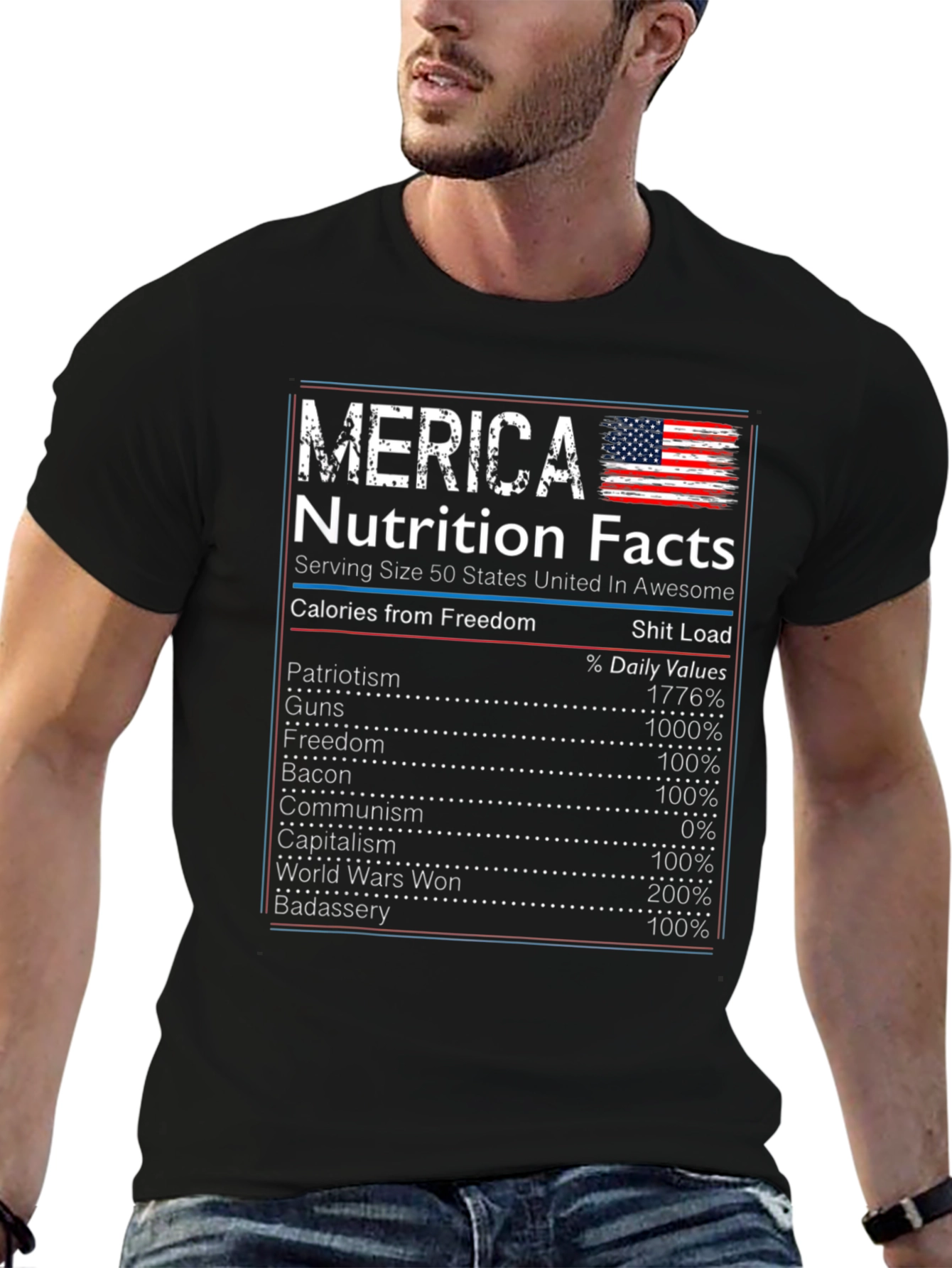 Merica Nutrition Facts Patriotic T-Shirt