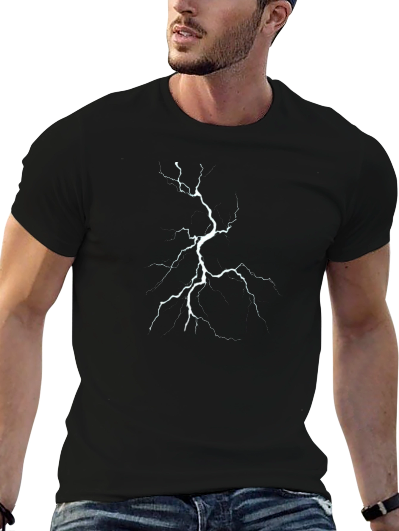 Lightning Bolt Graphic Tee - Black Cotton T-Shirt
