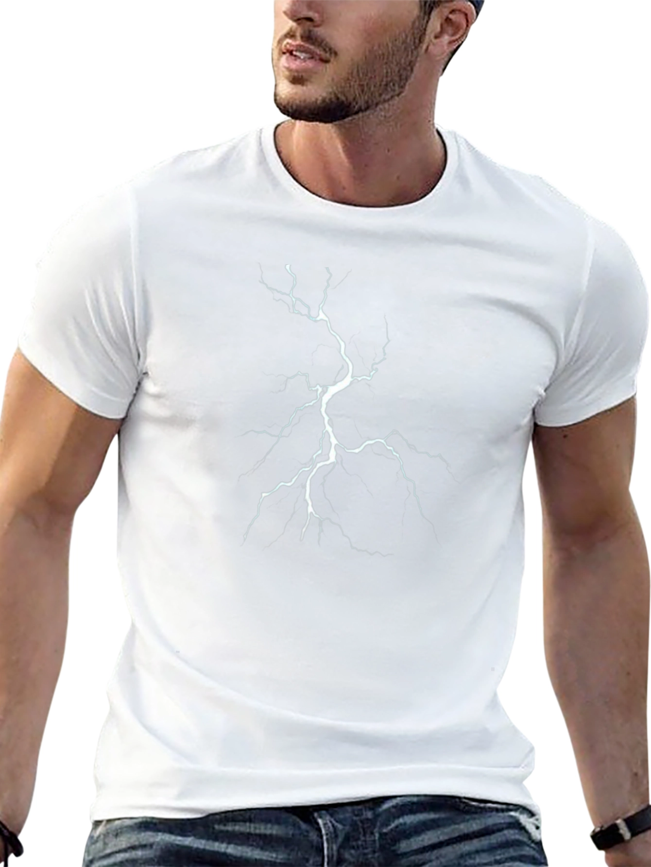 Lightning Bolt Graphic Tee - Black Cotton T-Shirt