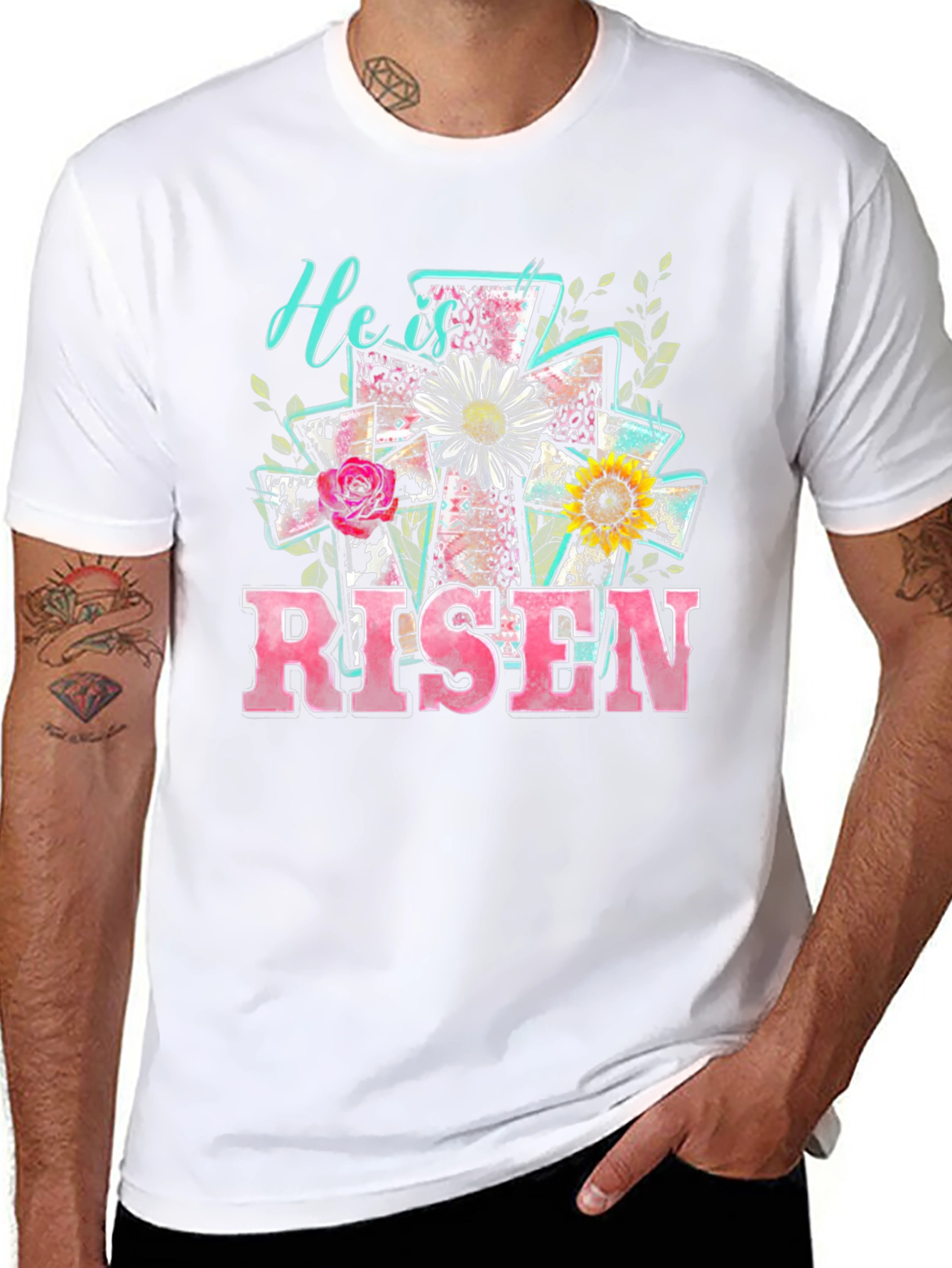 He is Risen Easter Cross Graphic T-Shirt