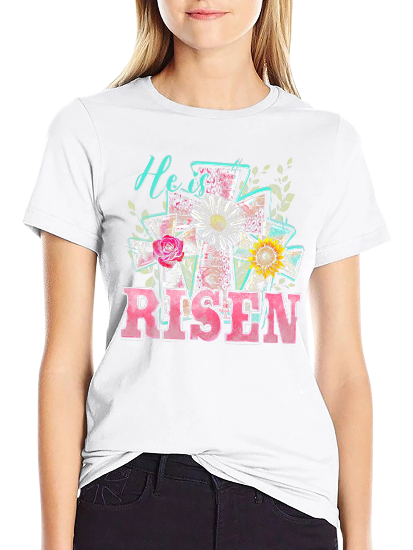 He is Risen Easter Cross Graphic T-Shirt