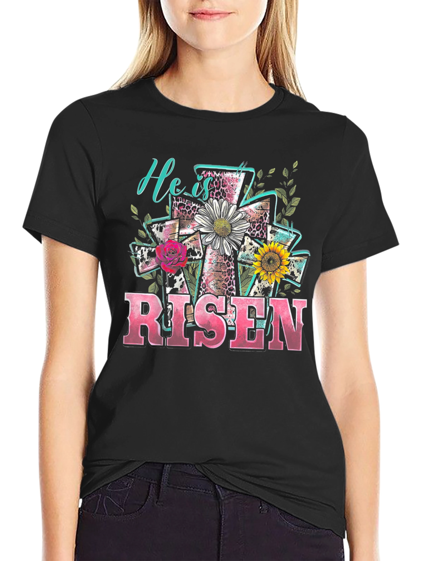 He is Risen Easter Cross Graphic T-Shirt