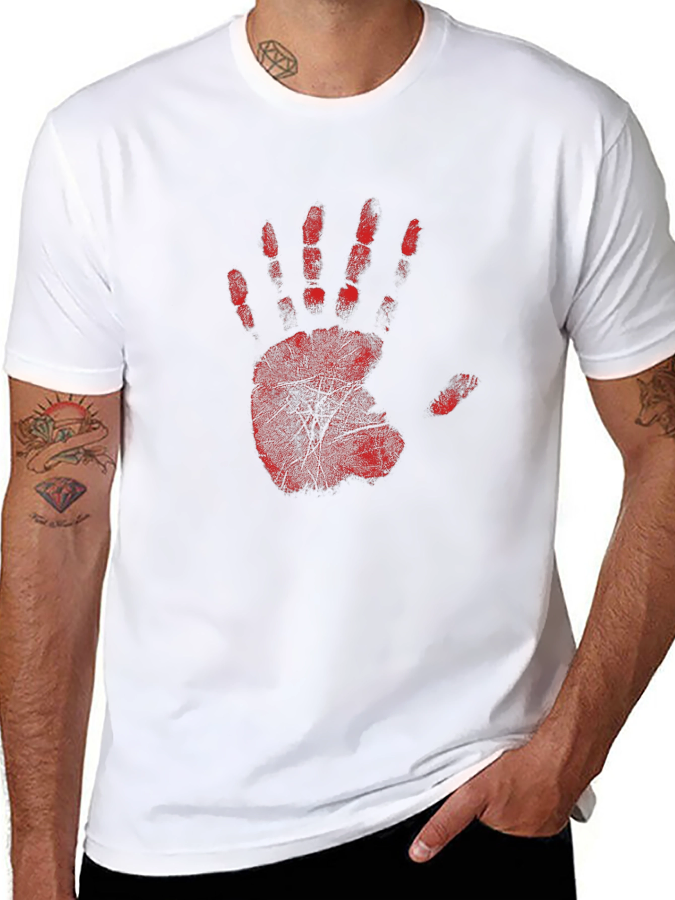 Red Handprint Graphic Black T-Shirt