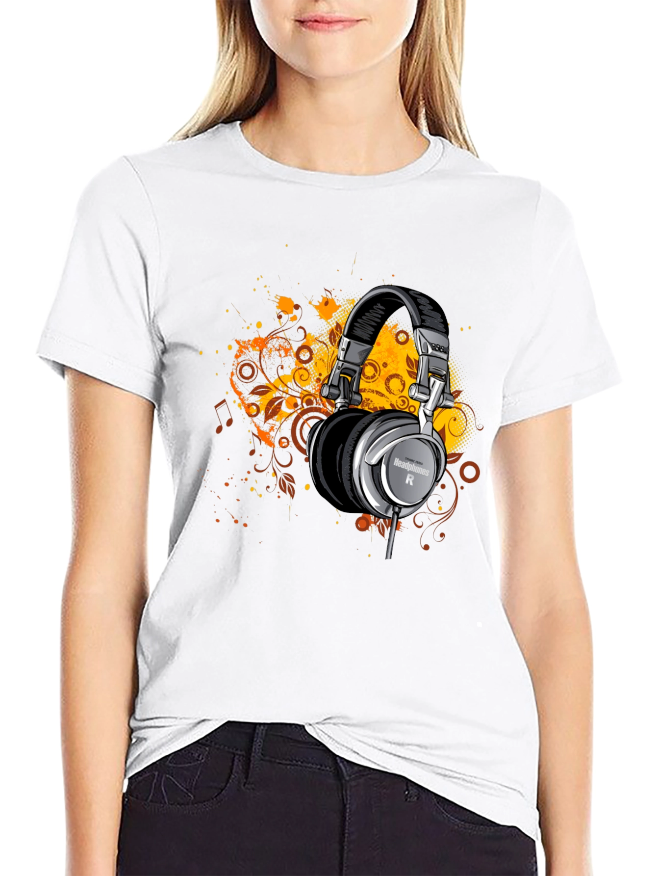 Headphones Graphic Print Black T-Shirt
