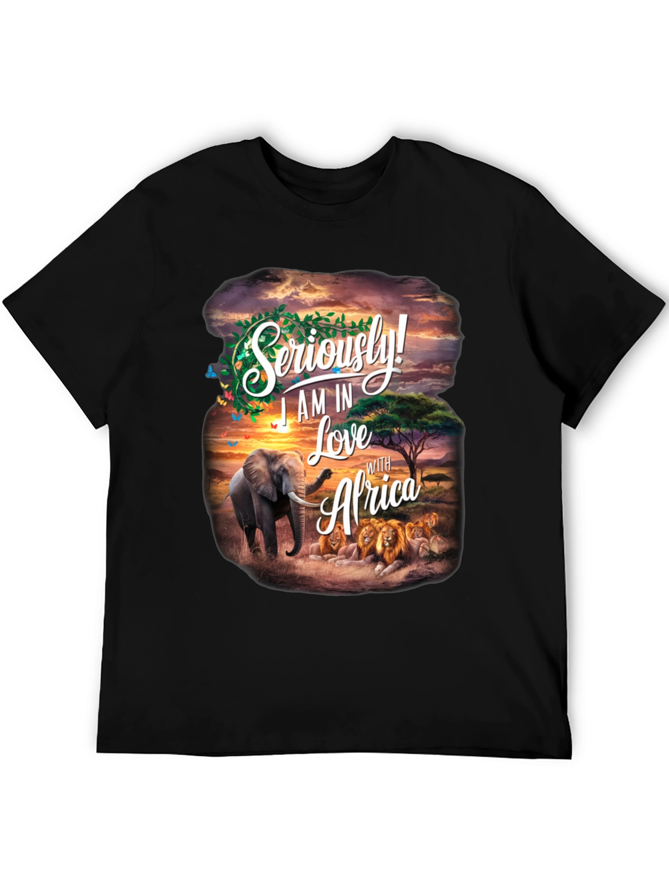 Africa Love Graphic Tee - Wildlife Elephant Lion Design
