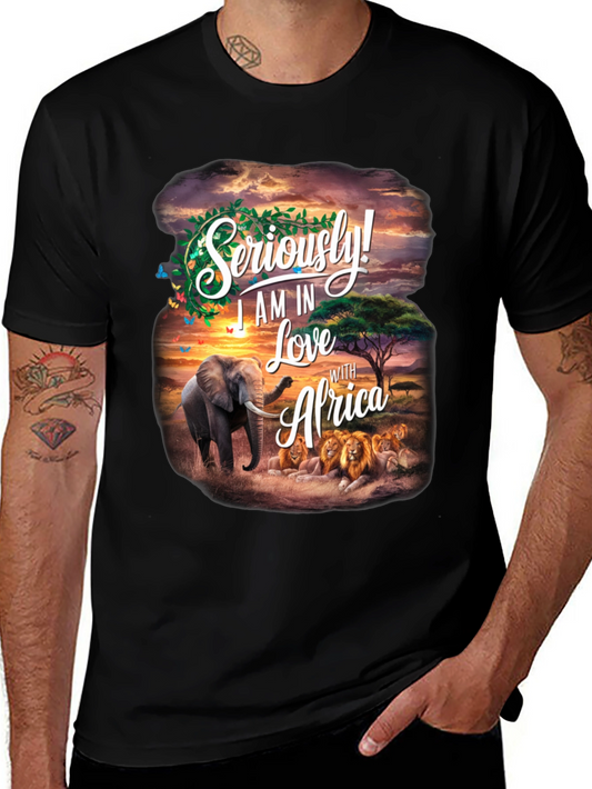 Africa Love Graphic Tee - Wildlife Elephant Lion Design