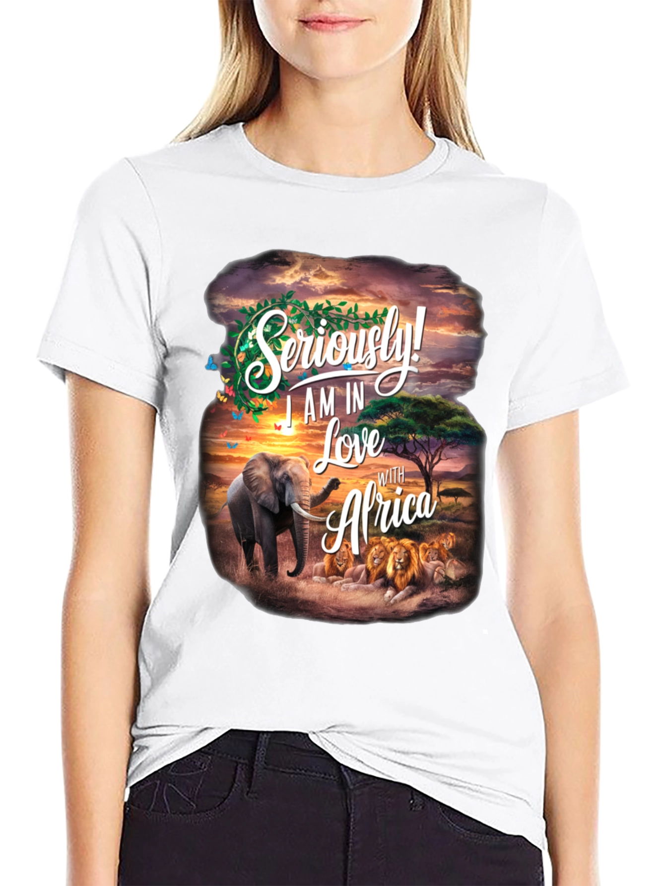 Africa Love Graphic Tee - Wildlife Elephant Lion Design