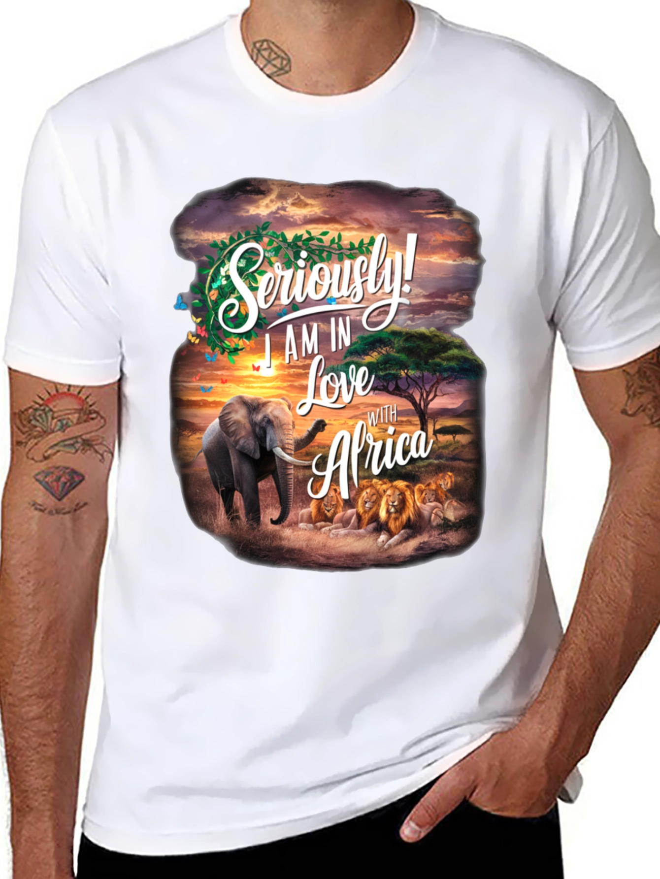 Africa Love Graphic Tee - Wildlife Elephant Lion Design