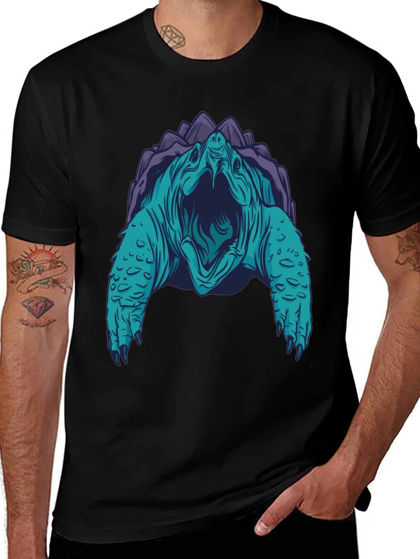 Turtle Graphic Tee - Black Cotton Blend