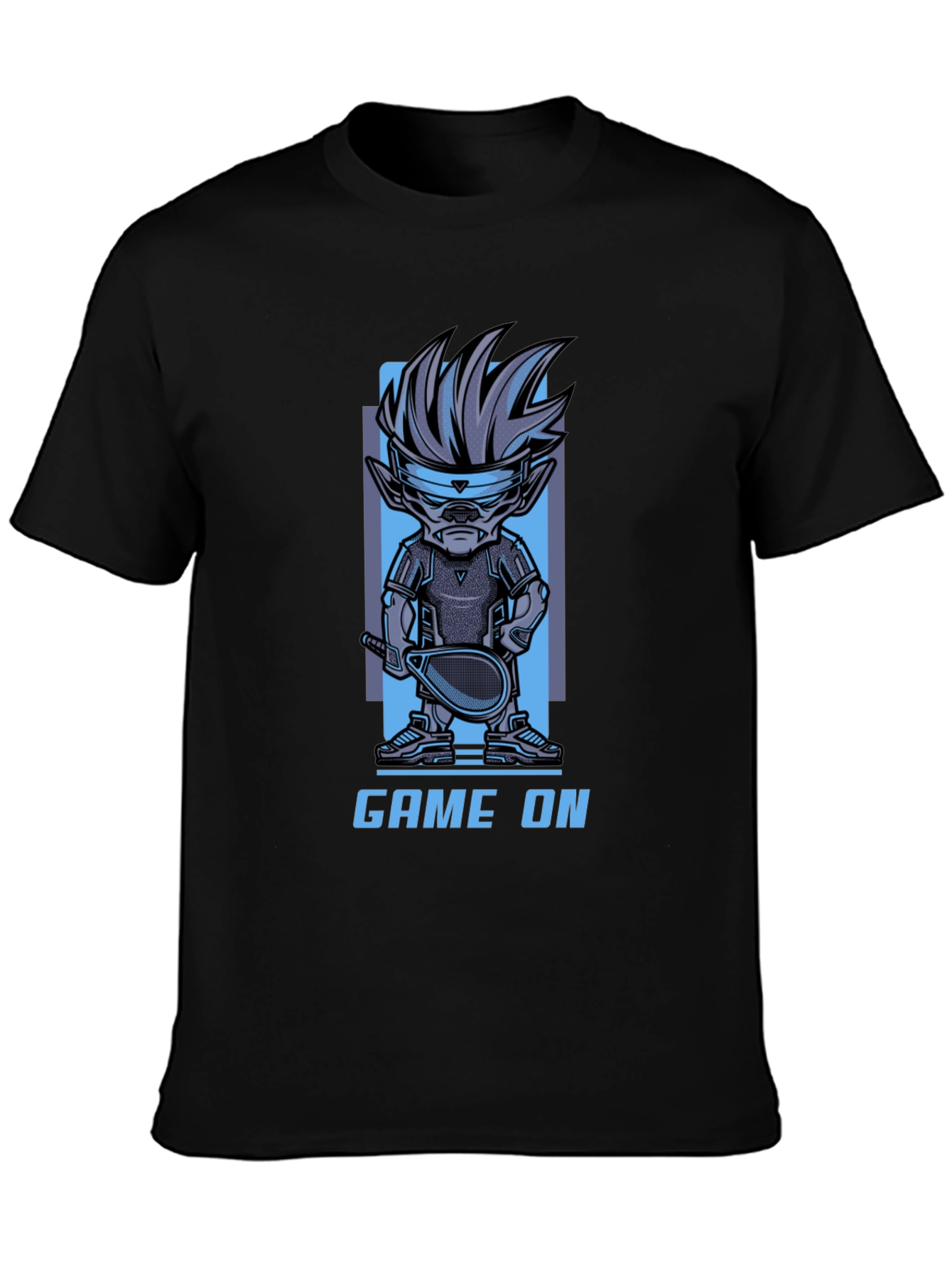 Game On Cartoon Character Graphic Black T-Shirt