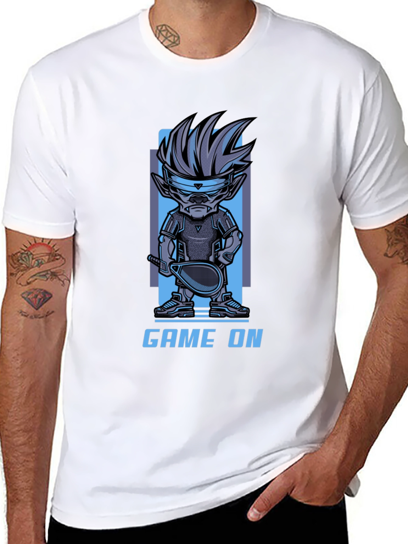 Game On Cartoon Character Graphic Black T-Shirt
