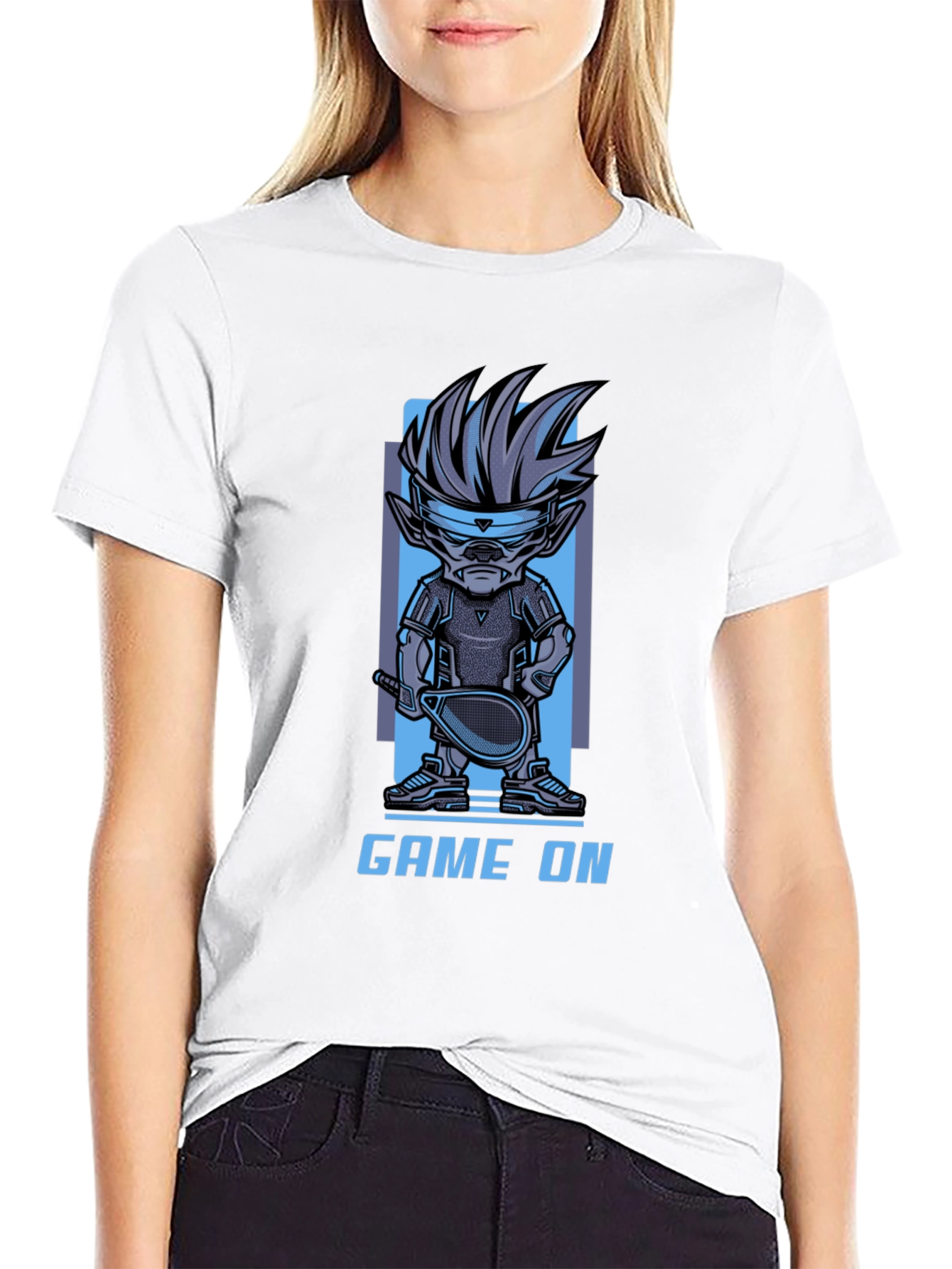 Game On Cartoon Character Graphic Black T-Shirt