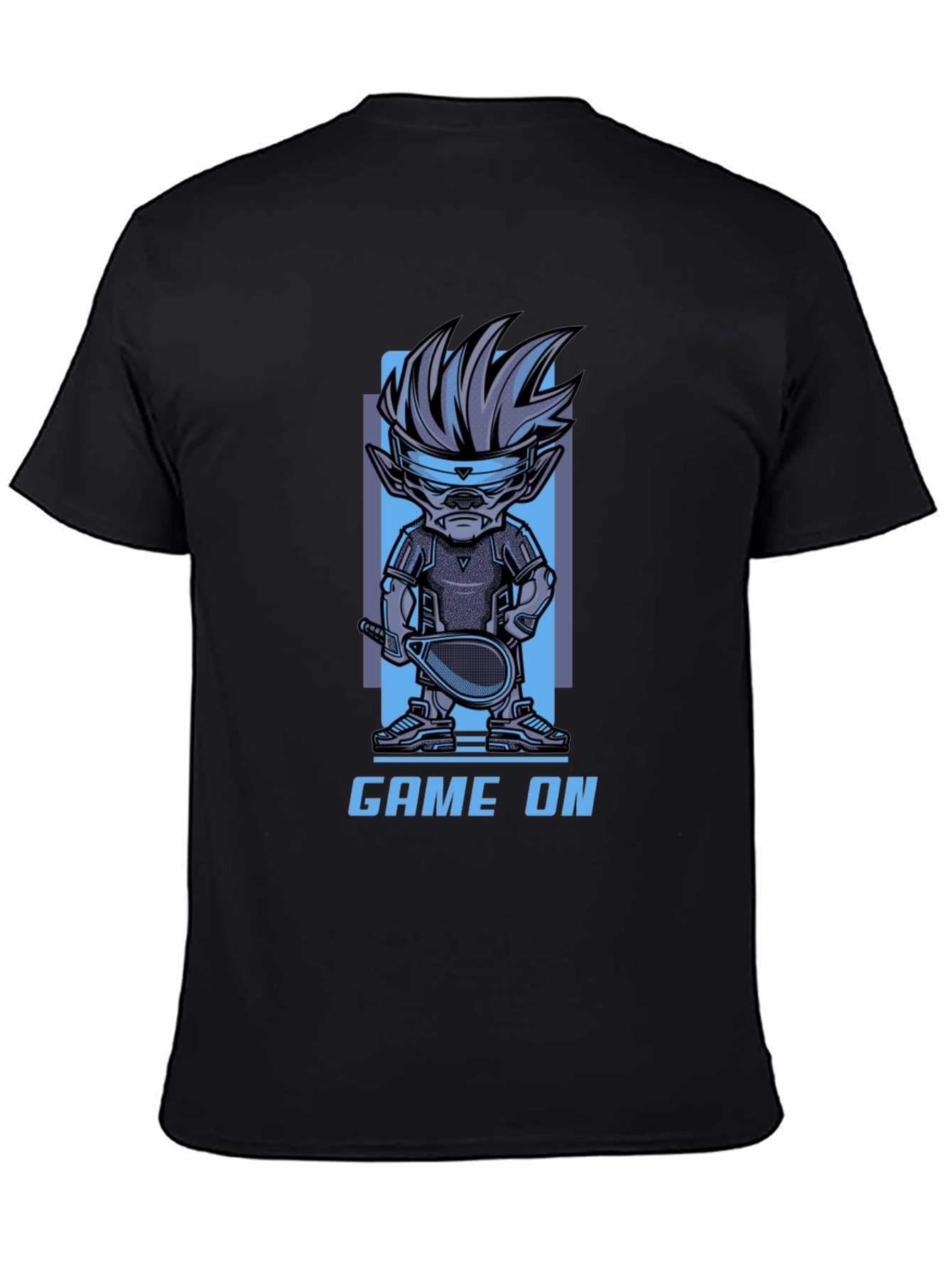 Game On Cartoon Character Graphic Black T-Shirt