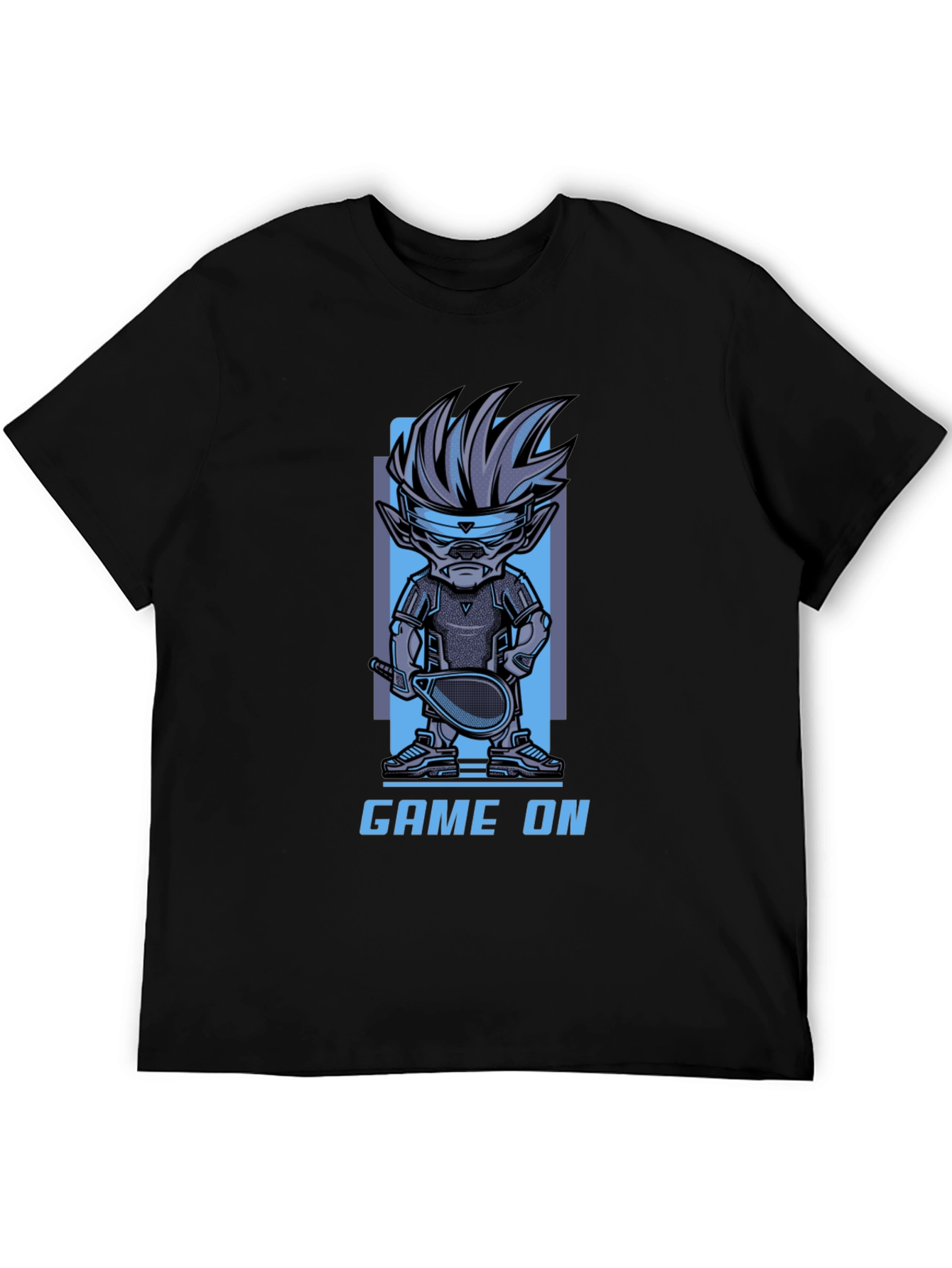 Game On Cartoon Character Graphic Black T-Shirt