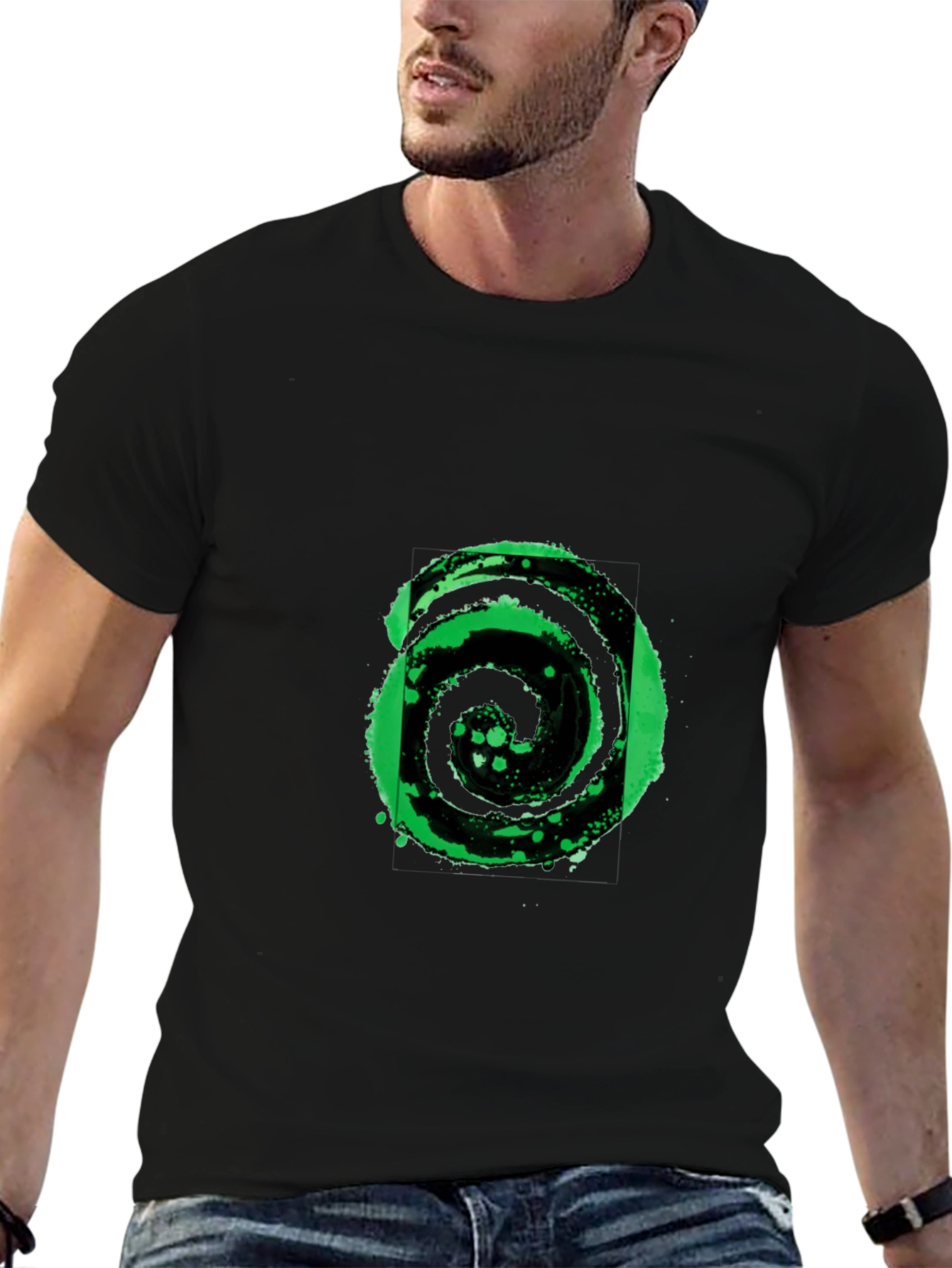 Abstract Black and Green Graphic Tee