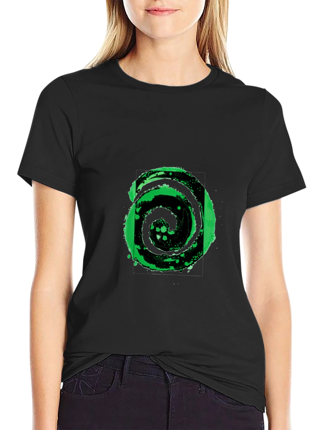 Abstract Black and Green Graphic Tee